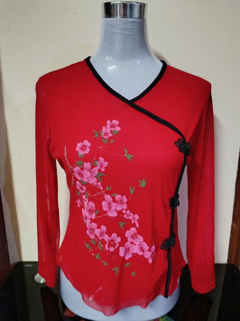 Y2k mesh Chinese style top (Category: Longsleeves) located in Davao. Submitted by mln-boutique (Listing ID 1417558742, Image 2). Description: Size - M Good condition mesh.