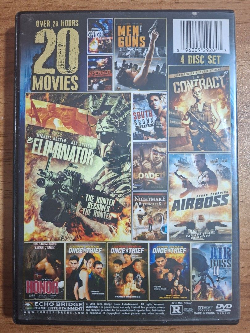 20 Movies DVD Set (Category: CDs & DVDs) located in Kabankalan. Submitted by Videoshop.ph (Listing ID 1417747193, Image 2). Description: - 20 movies on 4 DVDs - Includes "Brotherhood of Justice", "Con Games", "Airboss", and "Once a Thief" - Starring Keanu Reeves and Kiefer Sutherland - Over 28 hours of entertainment.