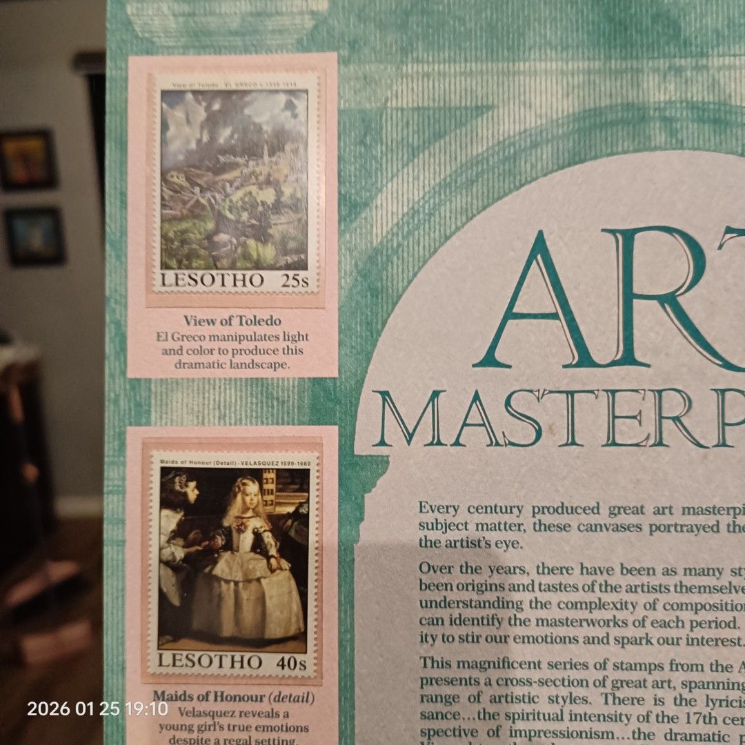 Art Masterpieces Stamp Collection (Category: Stamps & Prints) located in Calasiao. Submitted by anthonypeter (Listing ID 1417729704, Image 3). Description: Please Google title for description. missing one stamp in top right corner..