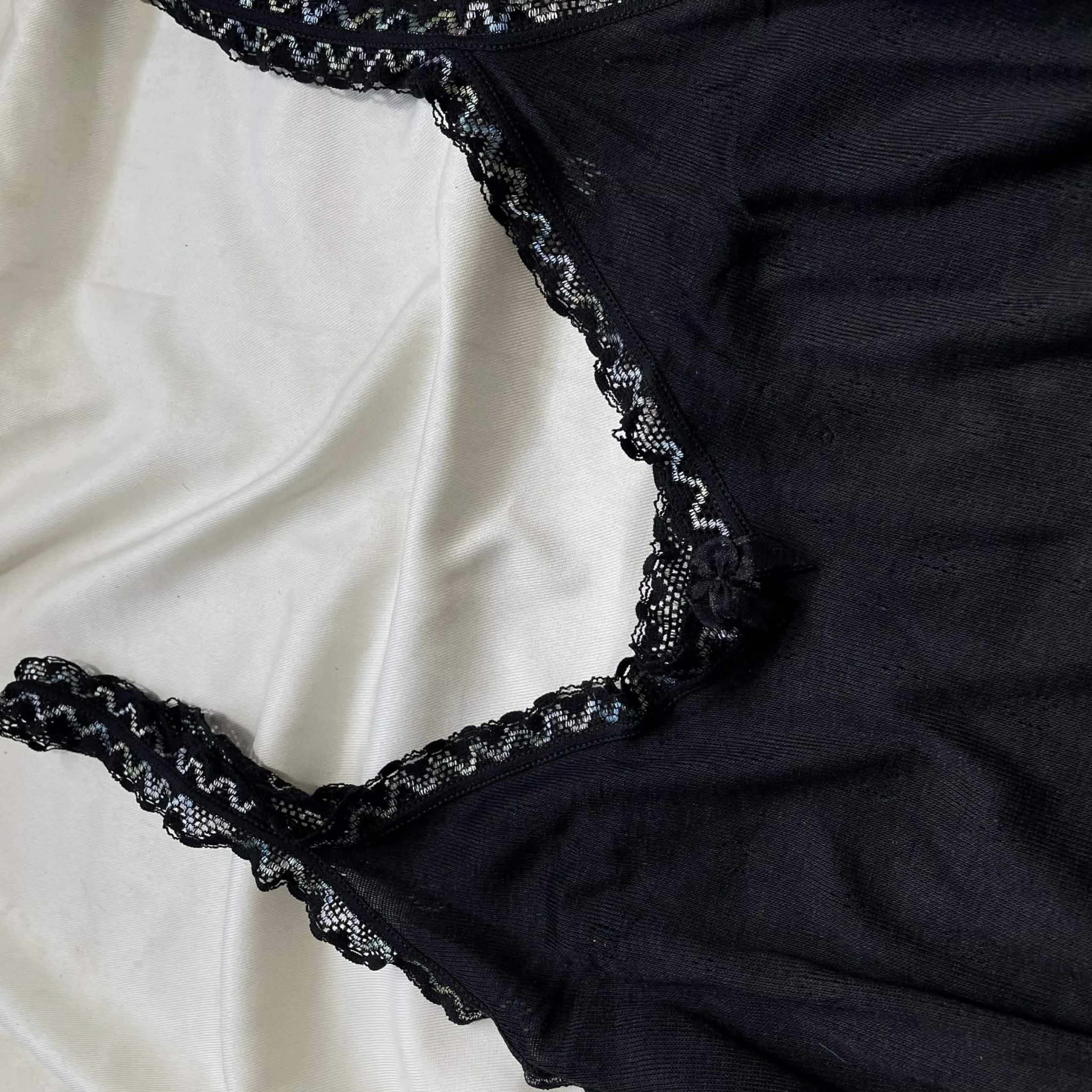 Black Lace Trim Tank Top (Category: Sleeveless) located in Manila. Submitted by milkteeth (Listing ID 1417807648, Image 2). Description: • fits S-M • classic camisole design • semi see-through.