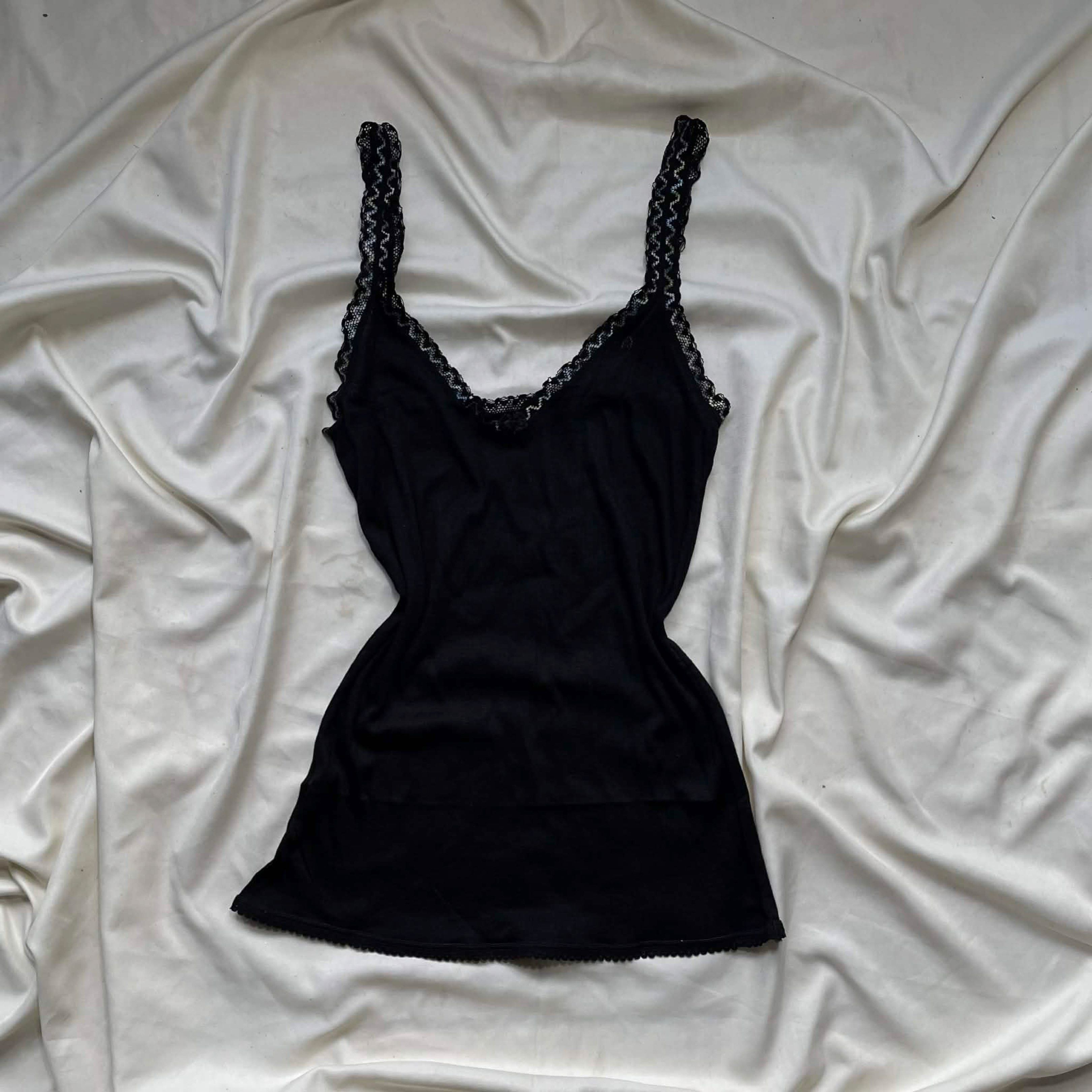 Black Lace Trim Tank Top (Category: Sleeveless) located in Manila. Submitted by milkteeth (Listing ID 1417807648, Image 1). Description: • fits S-M • classic camisole design • semi see-through.
