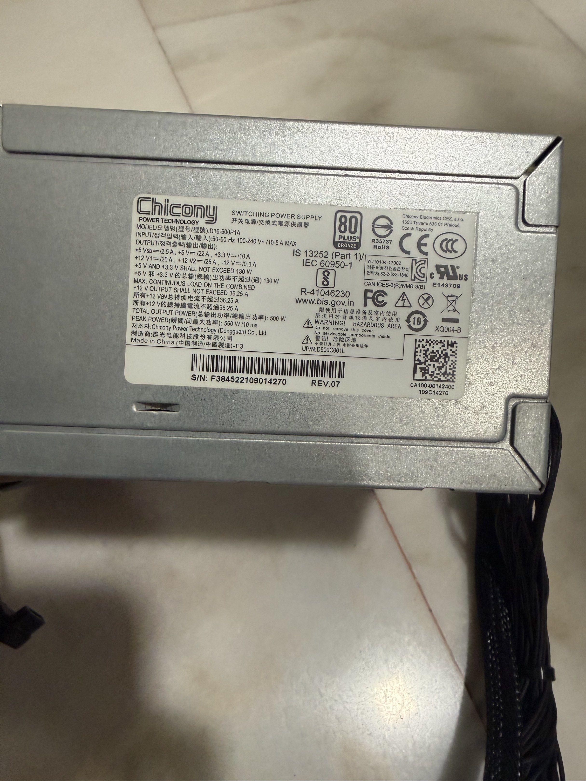 Chicony Switching Power Supply 500W406019530378465280