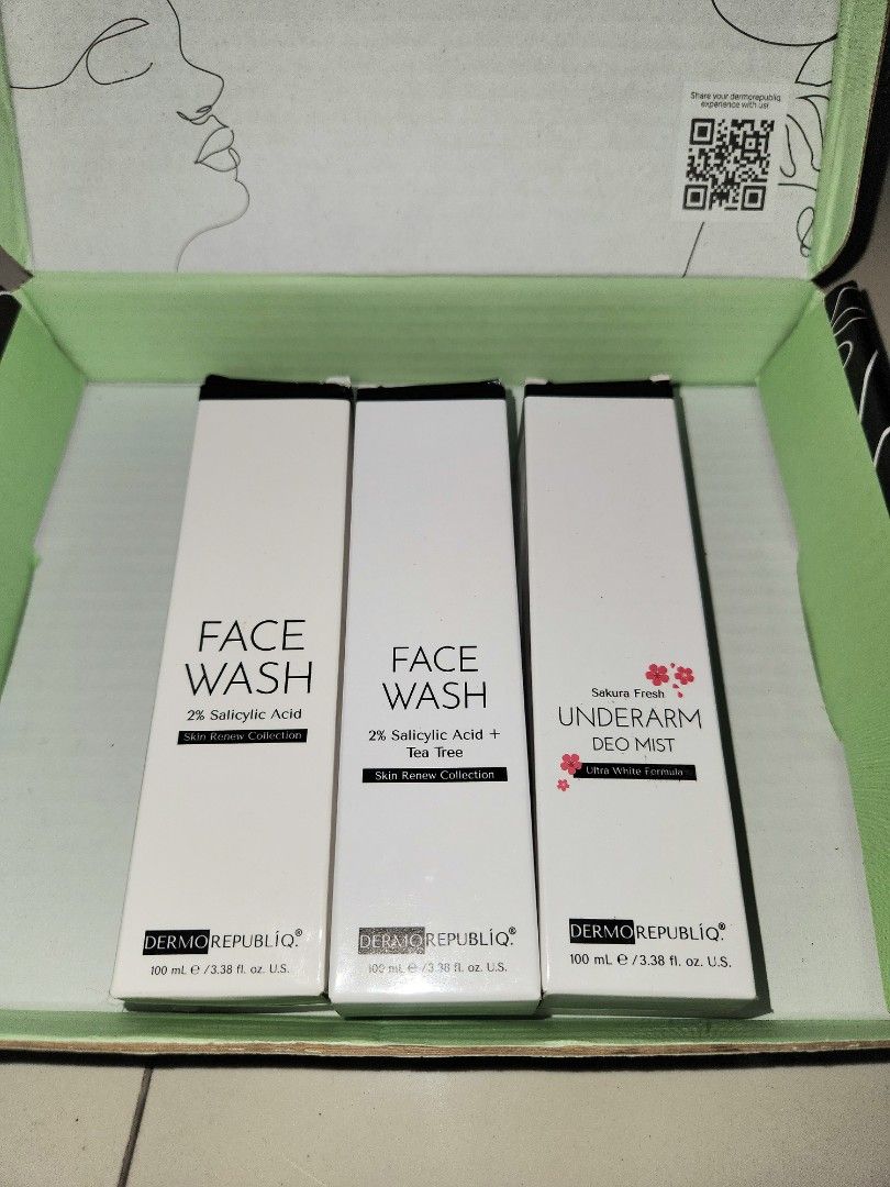 Dermorepubliq Face Wash & Deo Mist (Category: Face Care) located in Pasay City. Submitted by cindyssssss (Listing ID 1417779063, Image 1). Description: - all authentic - used once to thrice or brandnew - 149 pesos each - pasay city - can do meet up LRT EDSA station or jnt / lalamove.