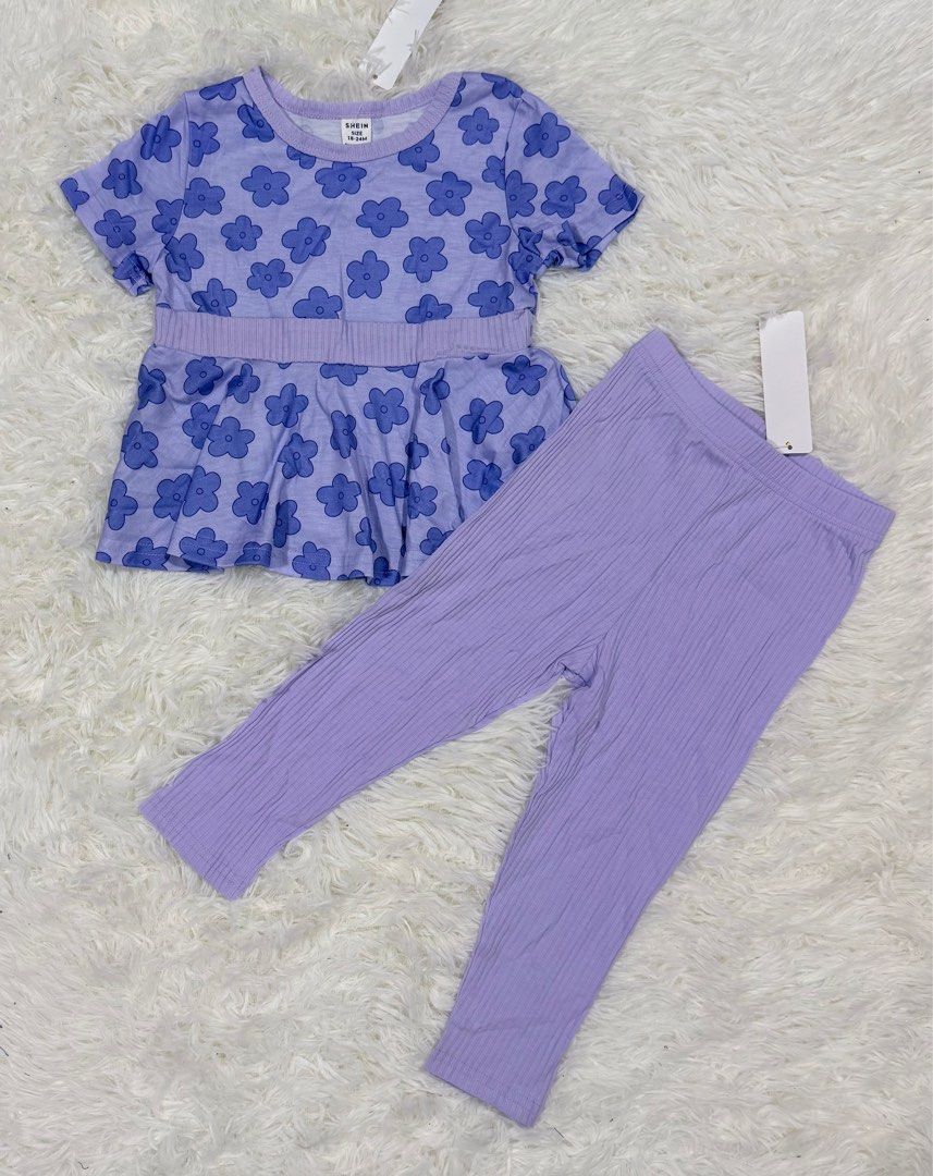Floral Top and Leggings Set (Category: Babies & Kids Fashion) located in Cabuyao City. Submitted by affordable_love_items (Listing ID 1417805281, Image 1). Description: 18-24m - Floral print top with round neckline and short sleeves - Matching solid-color leggings - Soft and comfortable fabric - Ideal for everyday wear.