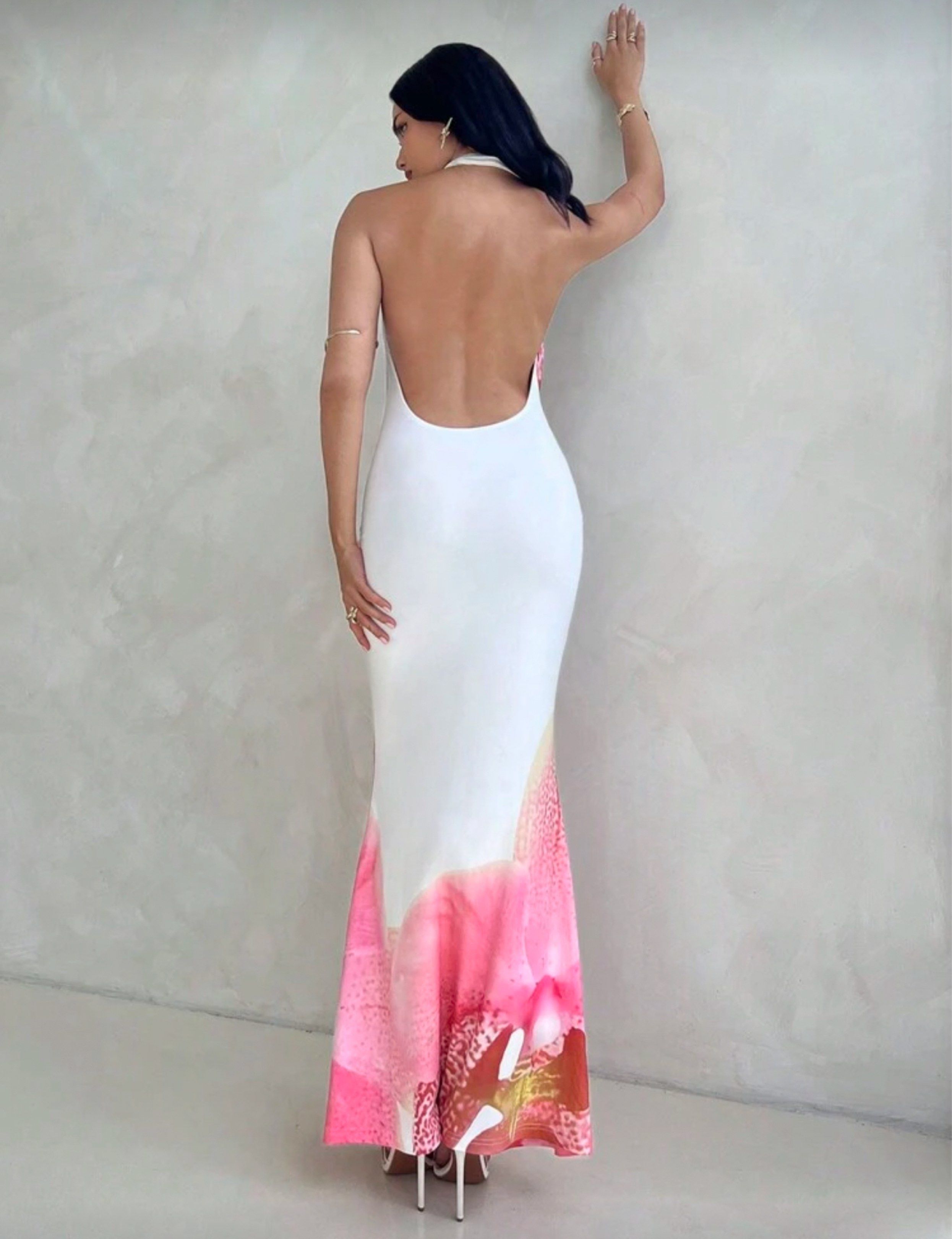 Halter Neck Bodycon Maxi Dress (Category: Dresses) located in Dasmarinas. Submitted by bombshell_shop (Listing ID 1417651829, Image 2). Description: - Used once. - Floral print maxi dress - Halter neck design - Low back detail - Perfect for special occasions / beach outfit MOP: GCASH MOD: JNT / Lalamove SF is shouldered by the buyer .