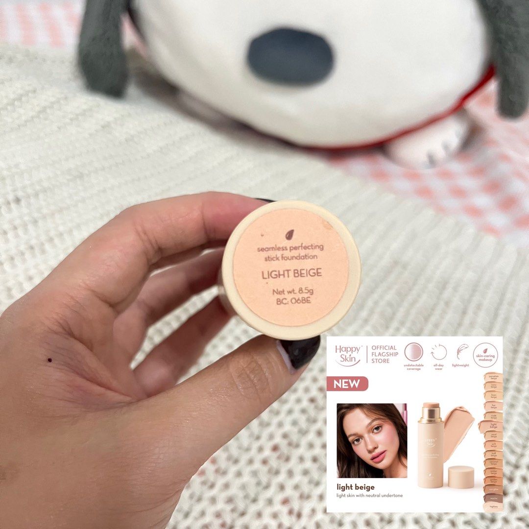 Happy Skin Stick Foundation (Light Beige) (Category: Makeup) located in Manila. Submitted by makeitminecj (Listing ID 1417656670, Image 2). Description: •Used 2-3x for content lang •95% FULL •1 available shade: Light Beige (check photos for shade reference) .