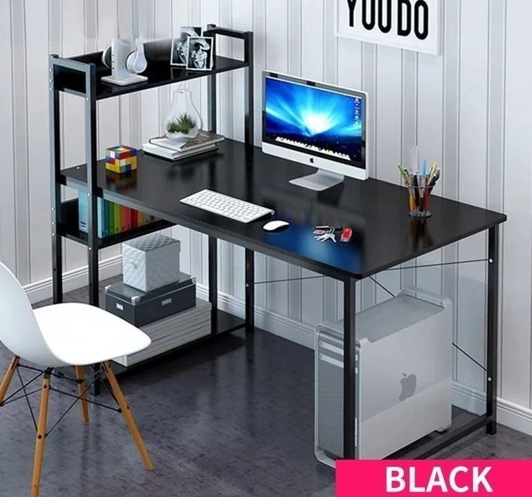 H-Design Study Table With Built-In Bookshelves | Foldable Office Desk ...