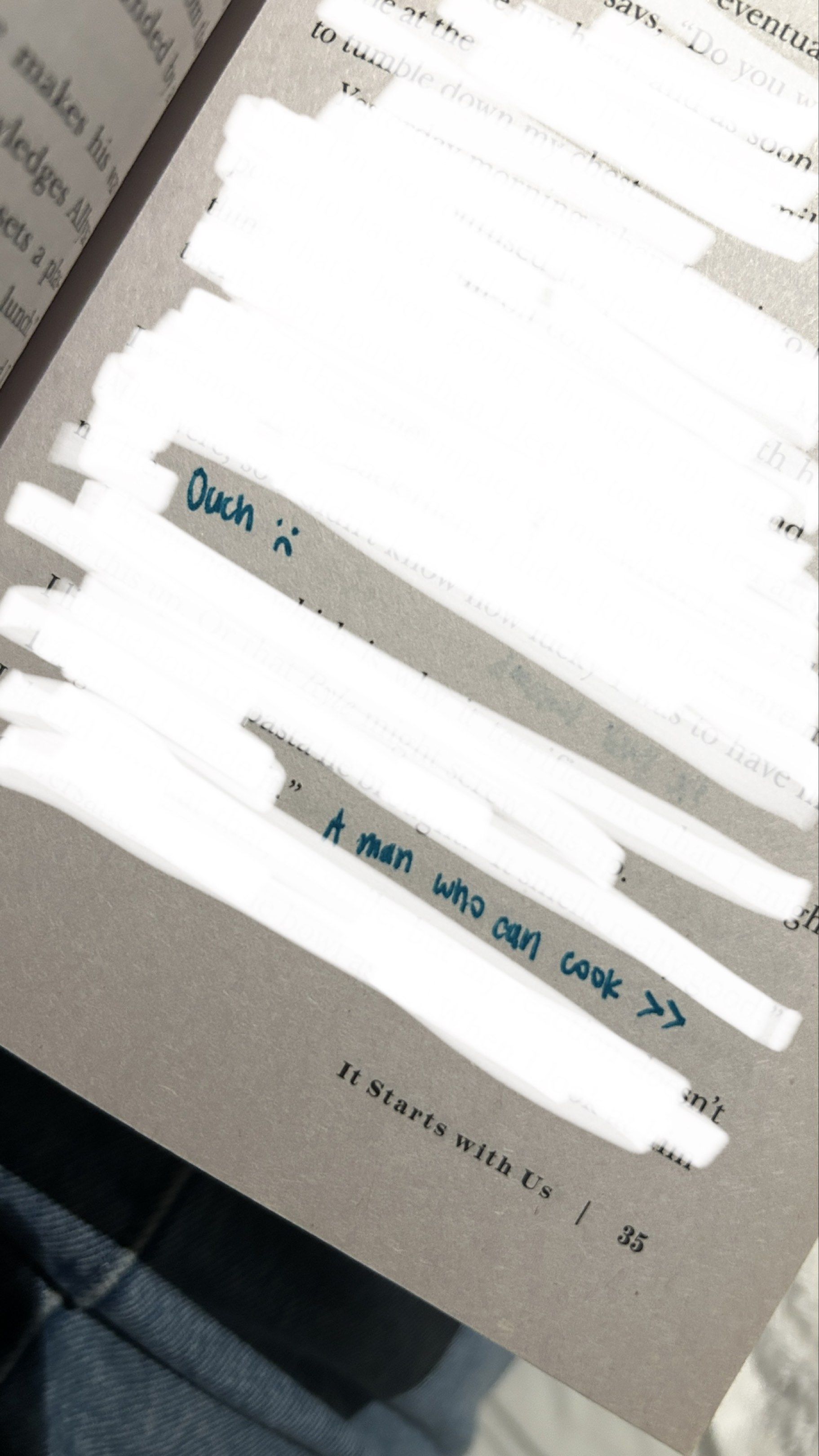 It Starts With Us by Colleen Hoover [BOOKTOK BOOK] (Category: Storybooks) located in Manila. Submitted by emiluh (Listing ID 1417772812, Image 3). Description: It Starts With Us by Colleen Hoover - has multiple highlights and annotations written on several pages from previous owner (seen in photos) - MOP: GCash, Cash (strictly for meet ups only) - meet up or delivery - originally bought for 780 pesos - authentic US paperback.