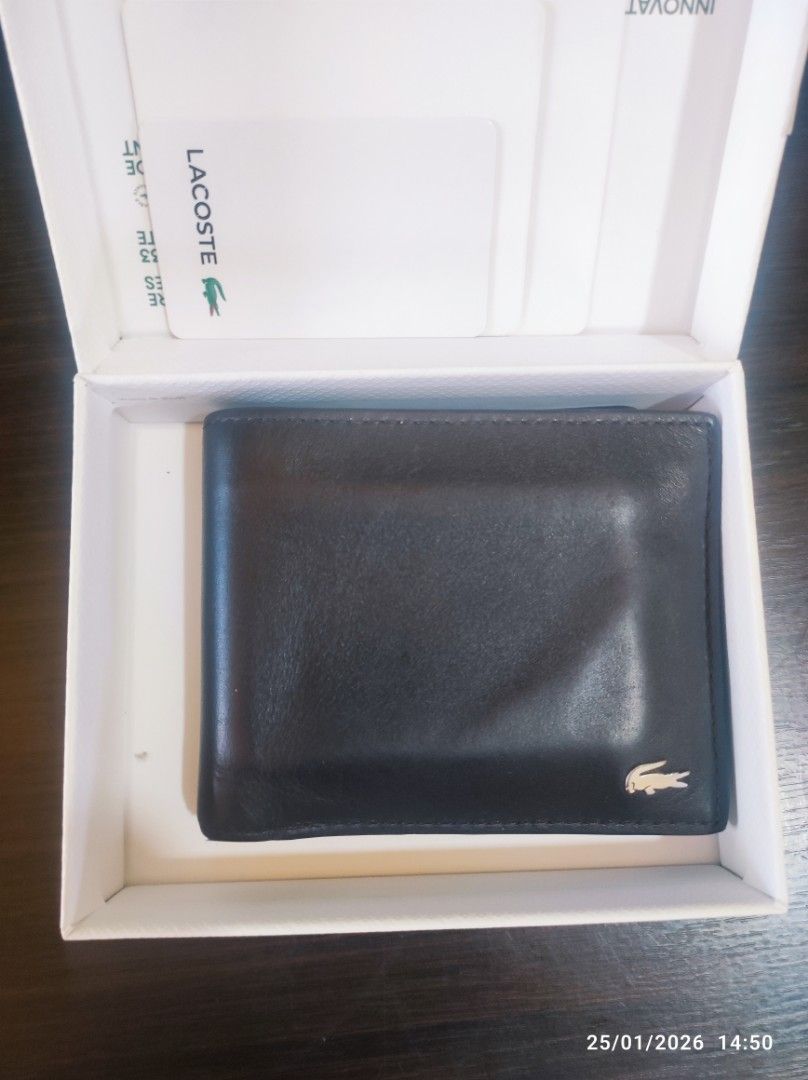 Lacoste Cow Leather Billfold Wallet (Category: Wallets & Card Holders) located in Quezon City. Submitted by goldendeer_cd30fa (Listing ID 1417672461, Image 3). Description: Authentic Lacoste Cow Leather Billfold Wallet This timeless, elegant, compact billfold, made from smooth leather, has all the features you’d expect from a much larger piece. Featuring a double pocket on the back for bills, plus space for three cards and coins. A practical desi