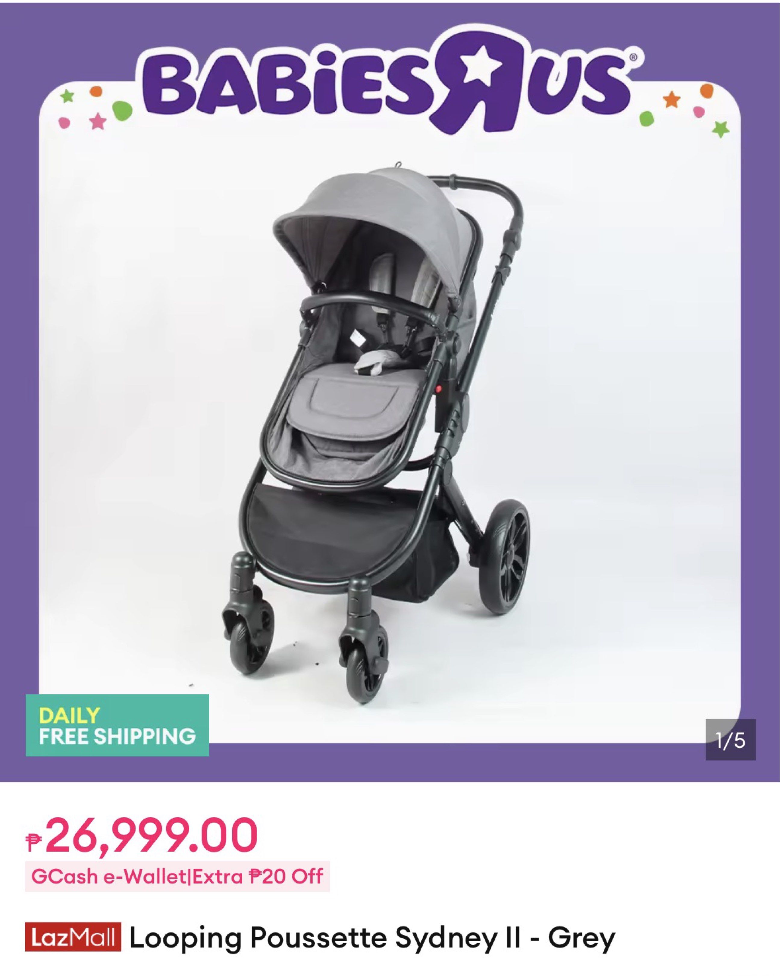 Looping Poussette Sydney II - Grey (Category: Strollers) located in Pasig City. Submitted by bellafe_ (Listing ID 1417721393, Image 1). Description: The Looping Sydney II is a stylish and functional baby carrier designed for modern parents who want both comfort and elegance. Made with high-quality, breathable materials, it provides excellent support for both baby and wearer while maintaining a sleek, minimalist look. Designed with ergonomic posit