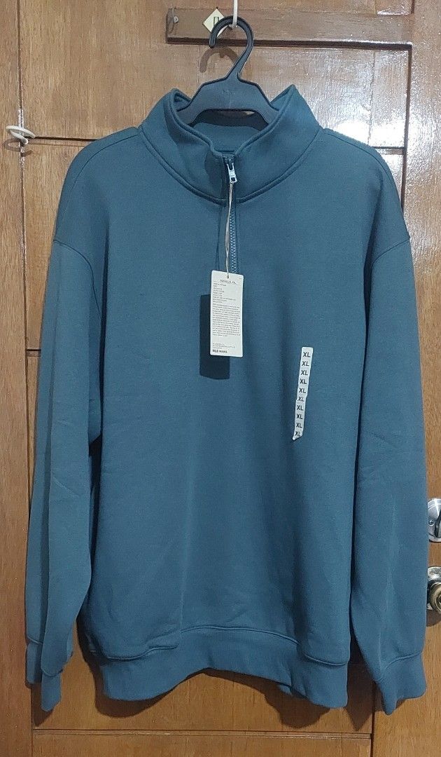 MUJI Half Zip Sweatshirt - XL (Category: Coats, Jackets and Outerwear) located in Manila. Submitted by as_declutter (Listing ID 1417755347, Image 1). Description: - MUJI half-zip sweatshirt - Color: Smoky Blue - Size: XL (Mens size) - Fabric: Comfortable, light brushed sweatshirt material - Features: Half zip, high collar - Condition: New with tags - Original Price: 188 HKD - bought from Macau RFS: bought it as a gift but receiver did not like it
