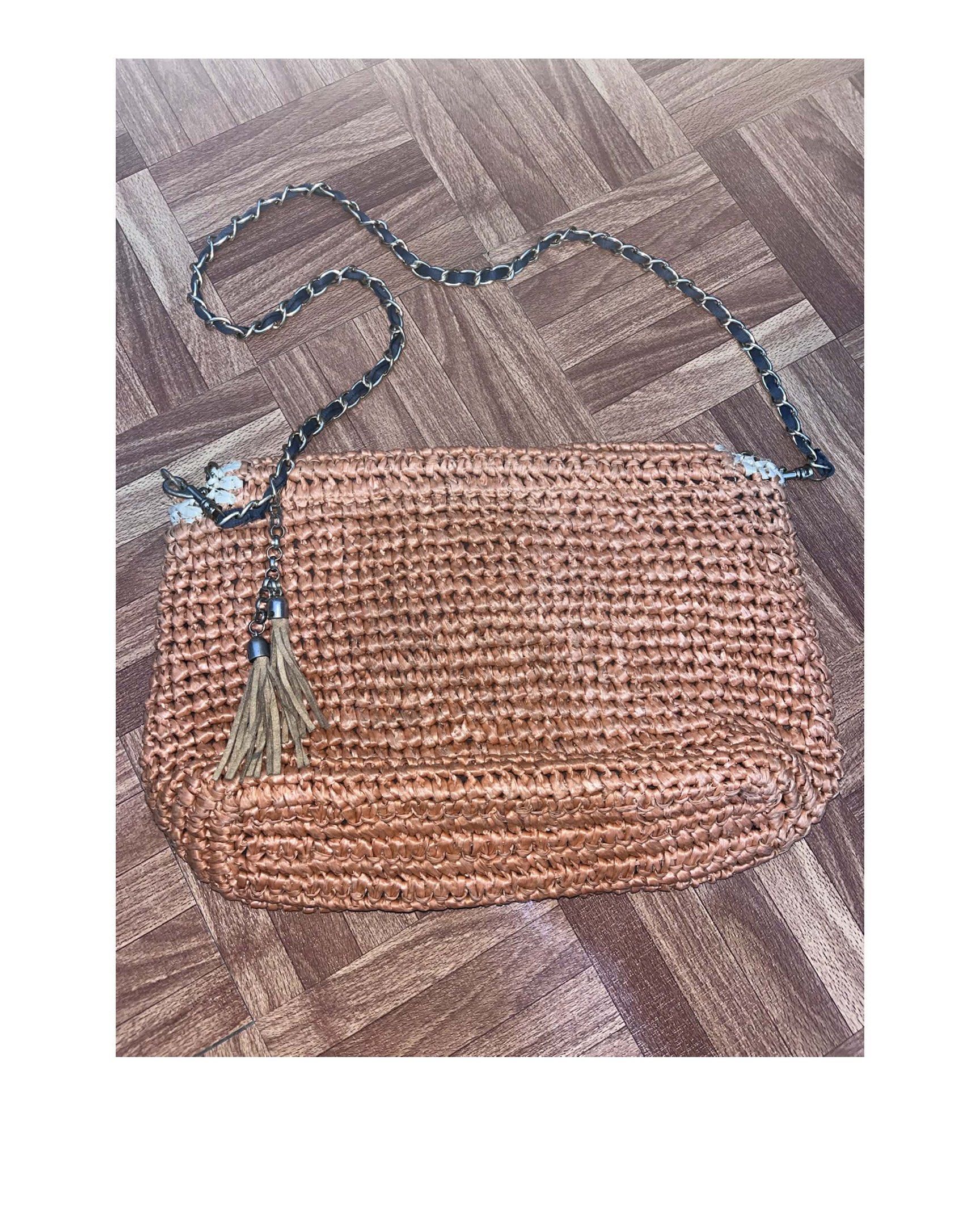 Orange Straw Sling Bag with Metal Strap (Category: Cross-body Bags) located in Quezon City. Submitted by mikkoimon (Listing ID 1417760676, Image 2). Description: - Orange straw sling bag - Metal chain strap - Flap closure with silver-tone clasp - Decorative tassel - Great size for essentials - Stylish for casual outings.