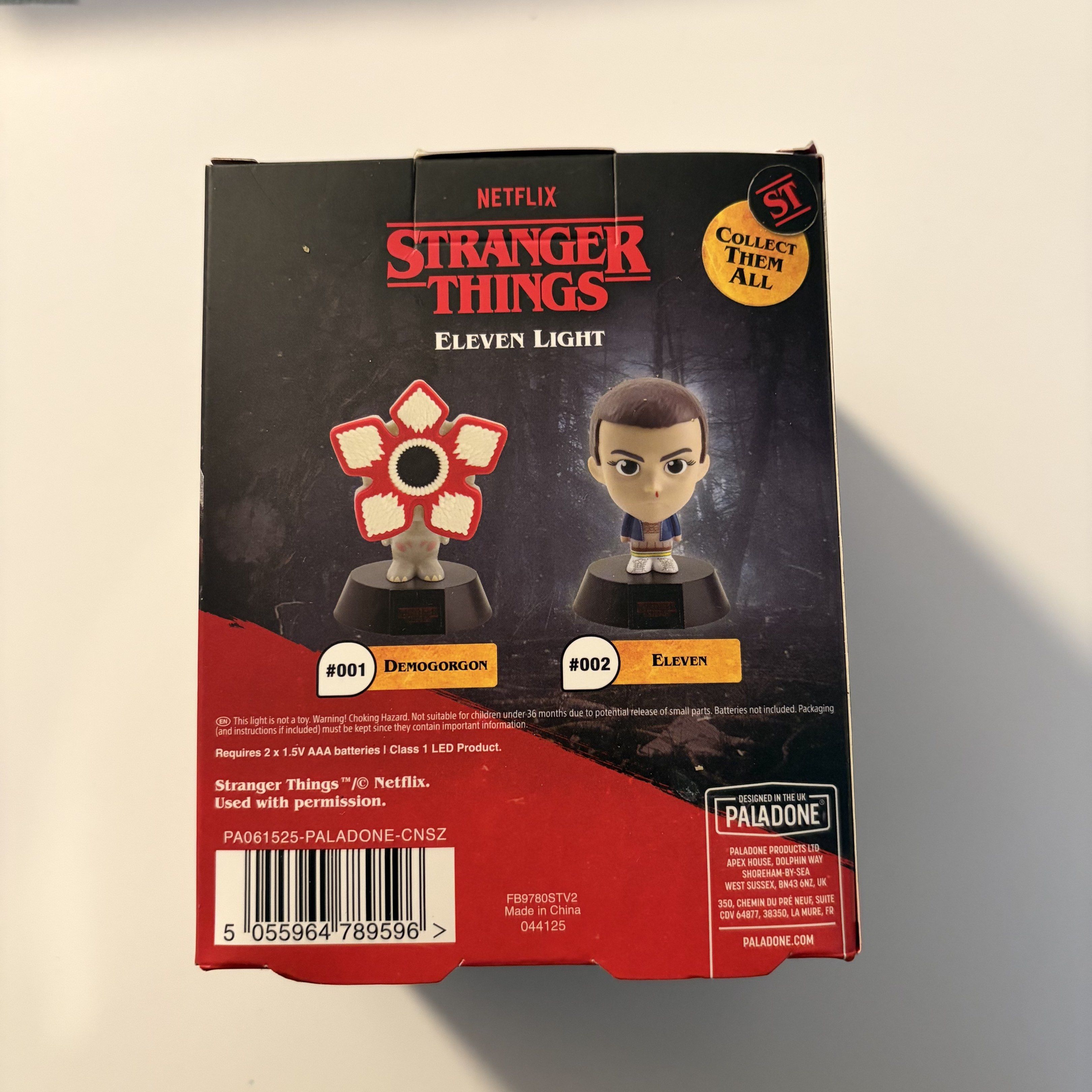 Paladone Stranger Things Eleven Light (Category: Western Merchandise) located in Quezon City. Submitted by gormbox (Listing ID 1417787055, Image 2). Description: - Paladone Icons Eleven Light - From the Netflix series Stranger Things - Collectible Eleven figure - Requires 2 x 1.5V AAA batteries (not included) - Part of the Paladone Icons series - Number 002 in the series - Box also shows the Demogorgon light (number 001).