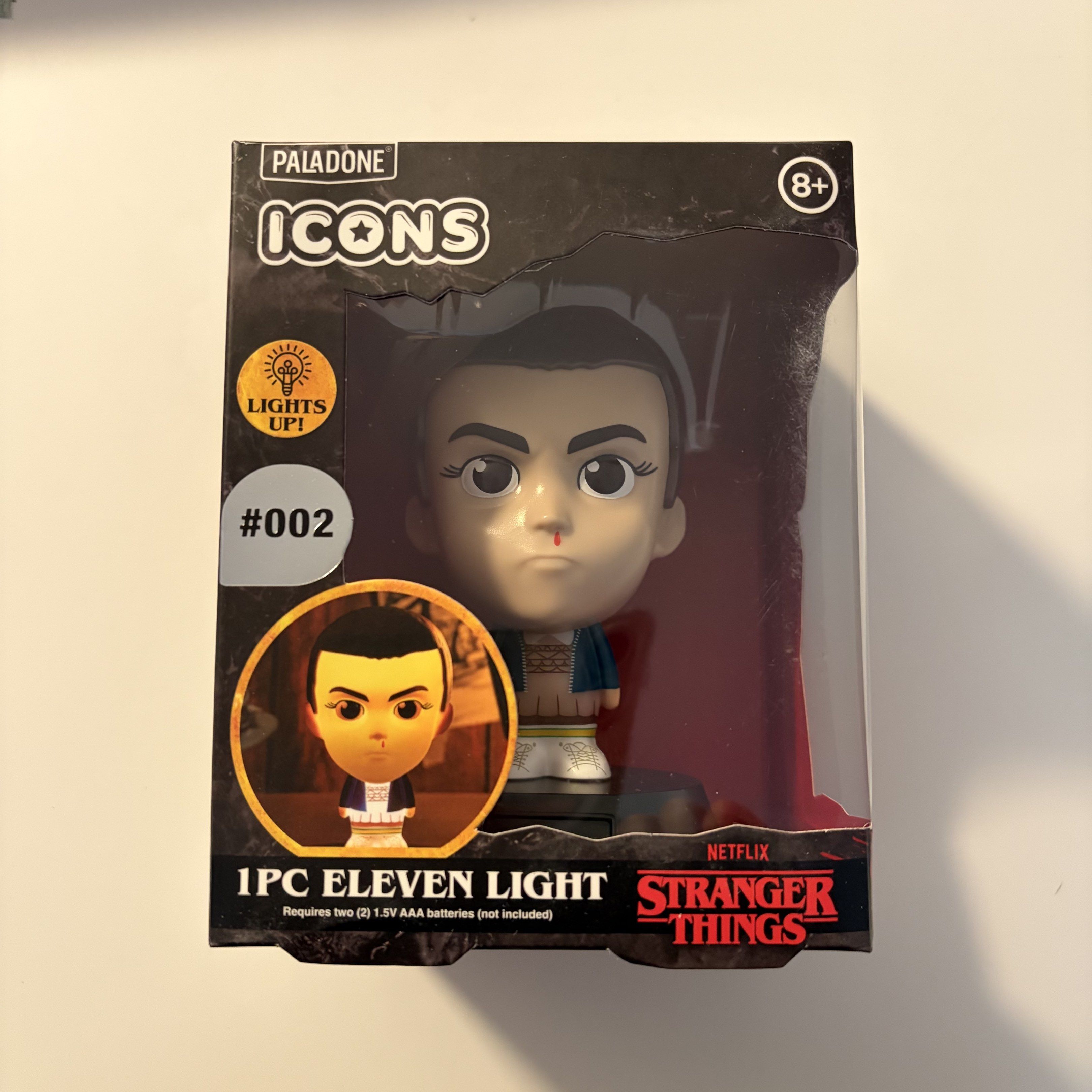 Paladone Stranger Things Eleven Light (Category: Western Merchandise) located in Quezon City. Submitted by gormbox (Listing ID 1417787055, Image 1). Description: - Paladone Icons Eleven Light - From the Netflix series Stranger Things - Collectible Eleven figure - Requires 2 x 1.5V AAA batteries (not included) - Part of the Paladone Icons series - Number 002 in the series - Box also shows the Demogorgon light (number 001).