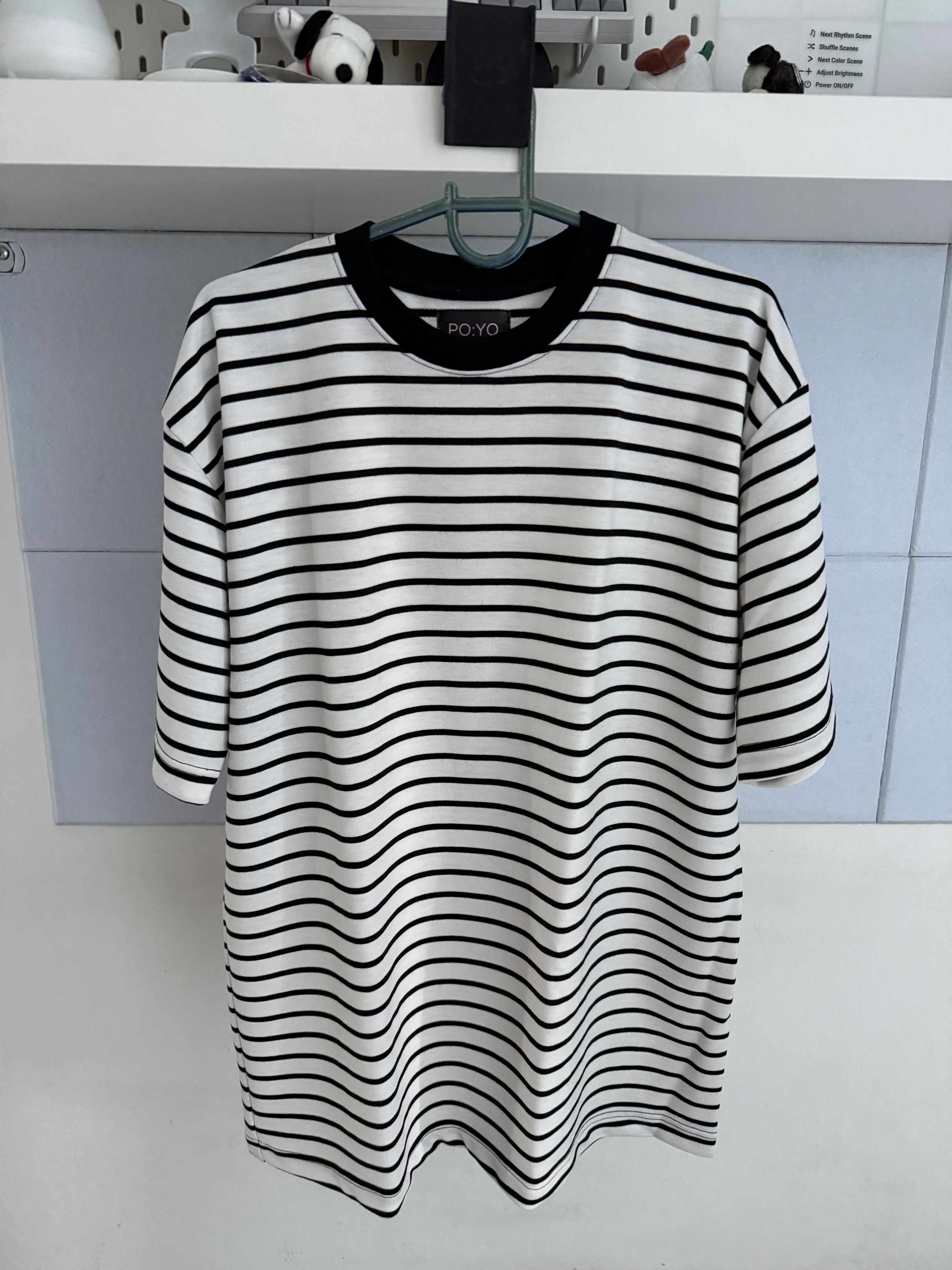 POYO Striped Oversized T-shirt (Category: Tshirts & Polo Shirts ) located in Manila. Submitted by vinro (Listing ID 1417707672, Image 1). Description: SIZE : OVERSIZED SMALL Authentic and Legit - Oversized black and white striped t-shirt - Classic design - Round neck with black collar - Short sleeves - Made from comfortable fabric - Features PO-YO logo - Versatile for casual outfits RFS : too big for me .
