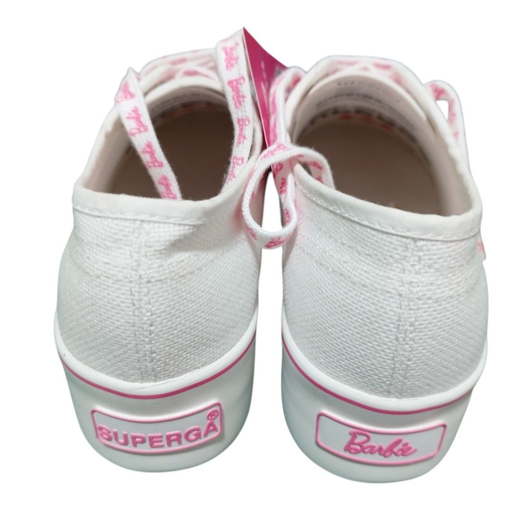 Superga x Barbie Classic Sneakers (Category: Sneakers) located in Imus. Submitted by mytechprime.one (Listing ID 1417638903, Image 2). Description: - Superga x Barbie Classic sneakers - Color: White and pink - Features Barbie logo - Size: 37 (EUR), 6.5 (US W), 4 (UK) - Made in Vietnam - Includes original tag - Original price: P4,450.00.