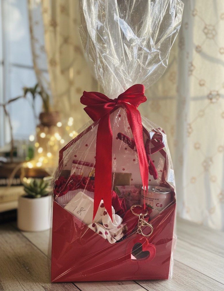 Personalized Gift Set (Category: Gift Baskets & Hampers) located in Quezon City. Submitted by euphoria_mnl (Listing ID 1417690760, Image 2). Description: Flowers say “I remembered.” This says “I really thought about you.” Curated gift set What’s inside: 🍒 Cherry Pilates Socks 🍓 Strawberry Drink 🍓 Strawberry Pocky 💄 Lipstick Holder with Heart Mirror 🎀 Velvet Claw Clip 🎀 2 Scrunchies 🍒 Cherry Whitening Facemask 📦 Pre-order basis 💌 Limited 