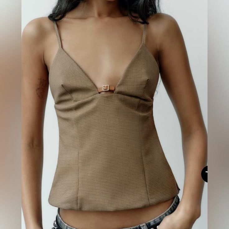 zara buckle tartan checkered top (Category: Sleeveless) located in Manila. Submitted by aly0001 (Listing ID 1417796536, Image 3). Description: photos are from pinterest worn twice.