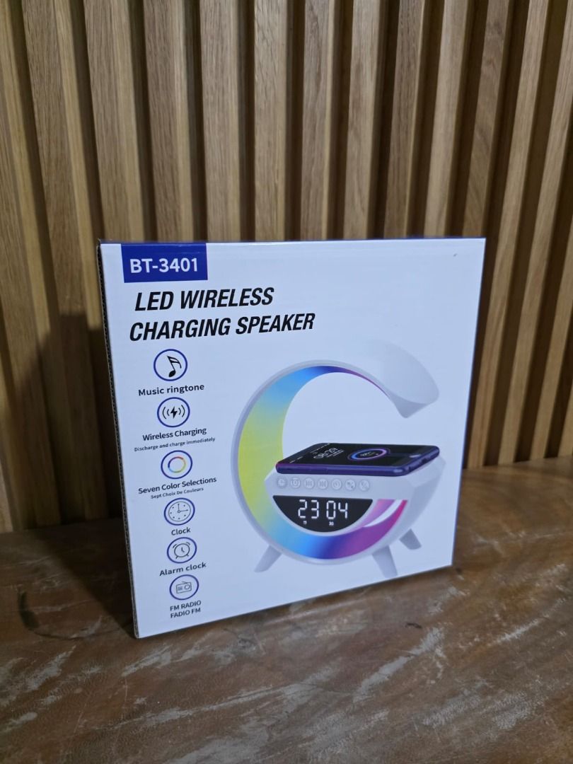 BT-3401 LED Wireless Charging Speaker with Clock