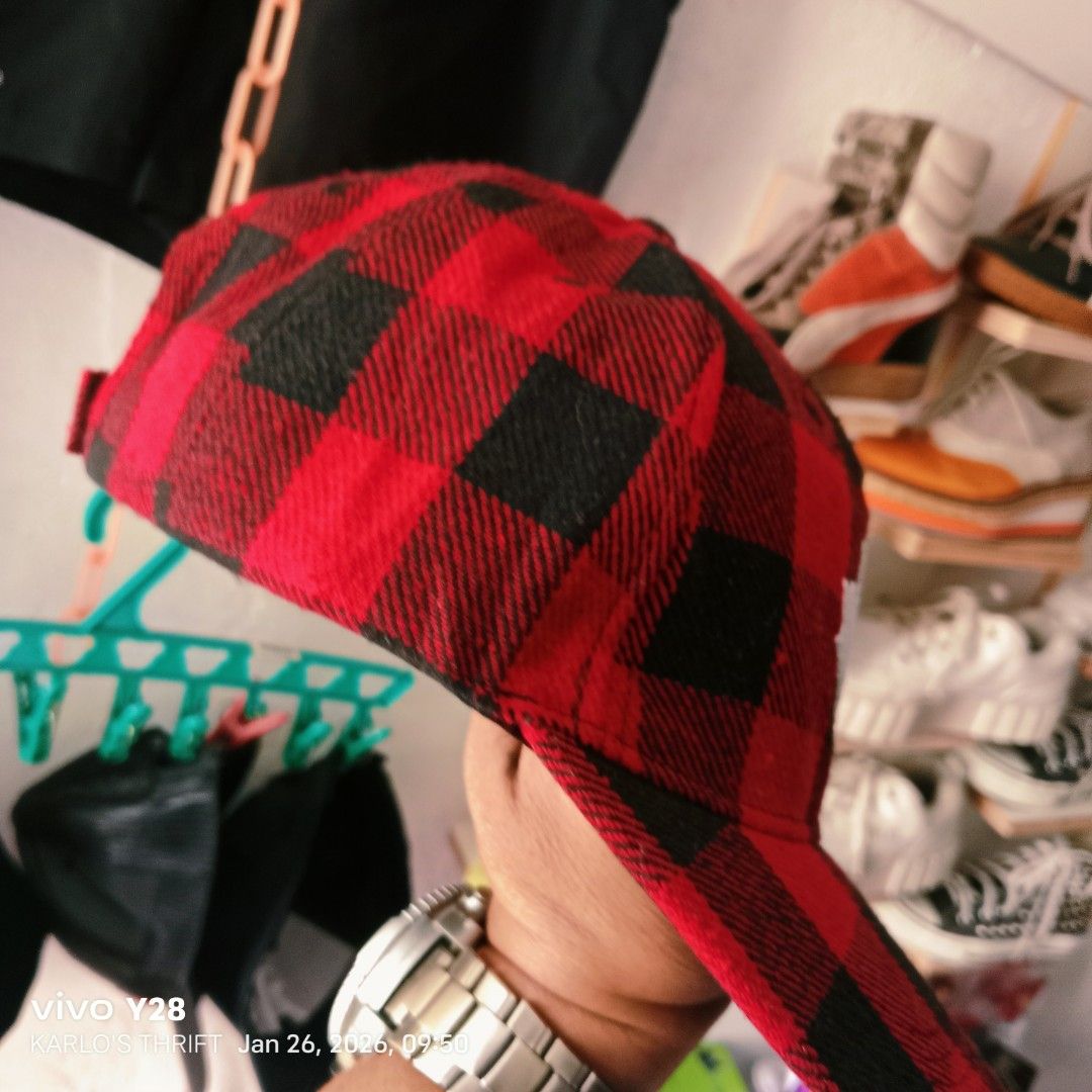 Country Leather Canada Cap (Category: Caps & Hats) located in Davao. Submitted by karlosthriftshop (Listing ID 1417826559, Image 3). Description: ₱390 shipped thru J&T - Red and black plaid cap - Features a white maple leaf emblem - Includes a small Canadian flag patch - Made by Country Leather - Made in Canada - Material: 100% polyester - One size fits all.
