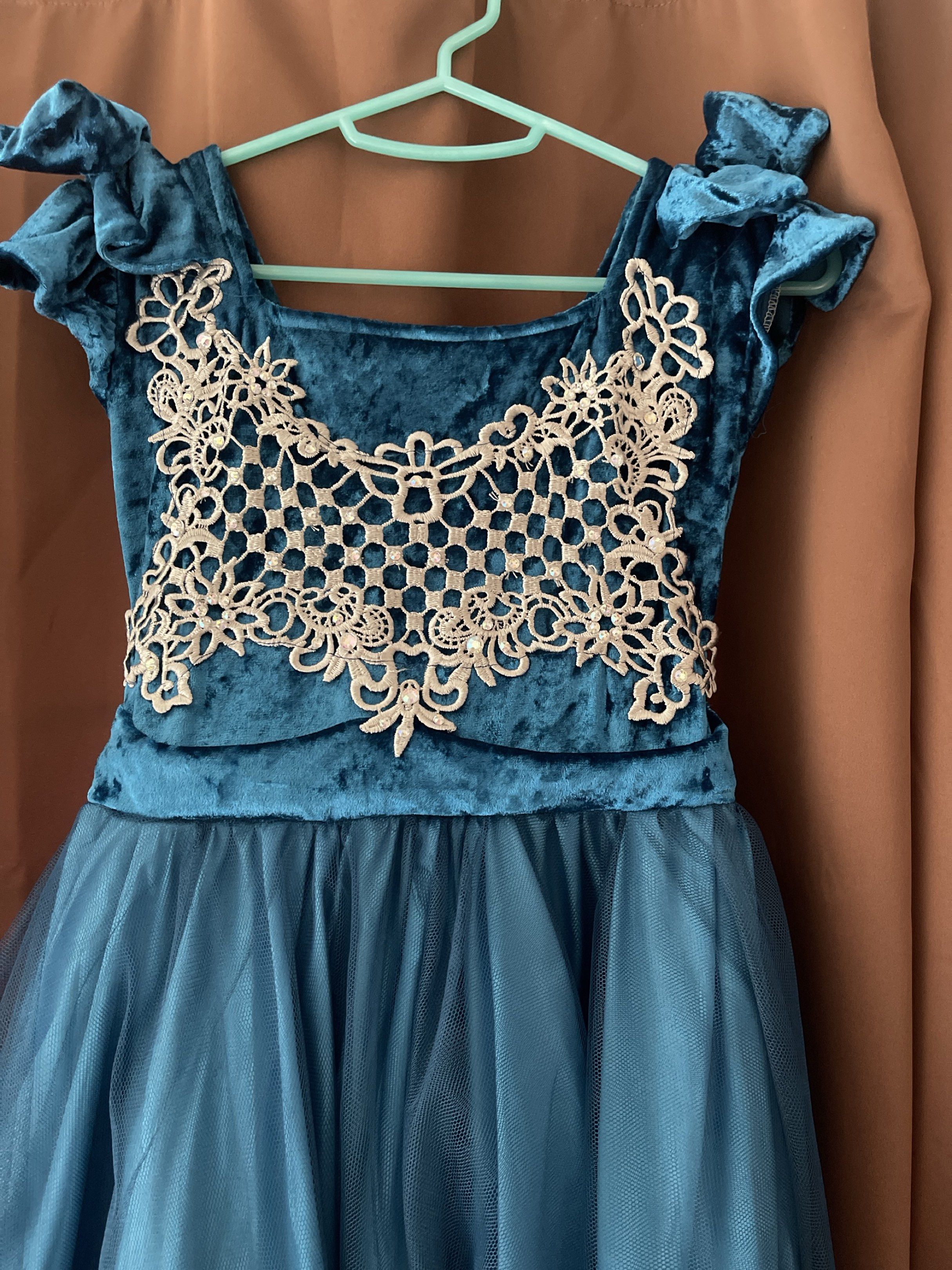 Formal Teal Gown (Customized) for kids (Category: Babies & Kids Fashion) located in Bulacan. Submitted by closetlibraryph (Listing ID 1417851710, Image 2). Description: Good for ages 5-8 years old. Only used once (flowergirl) .