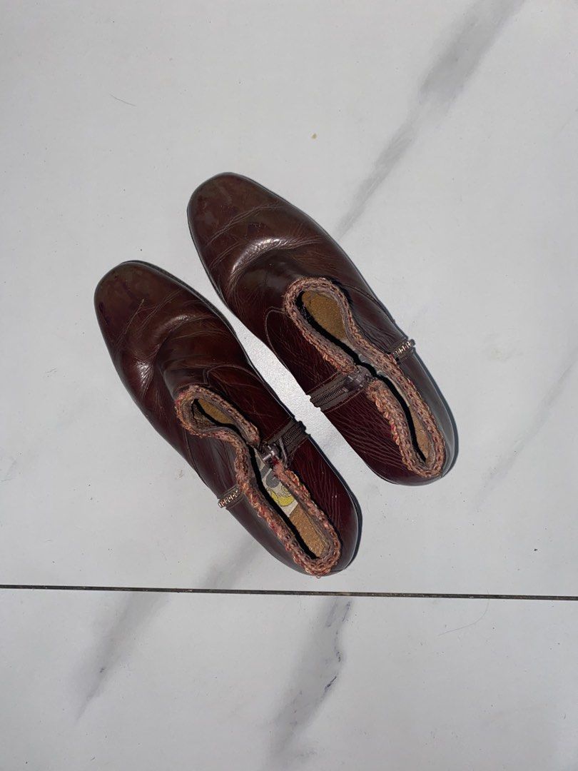 Gibi Brown Leather Ankle Boots (Category: Boots) located in Manila. Submitted by menthilda (Listing ID 1417930330, Image 2). Description: - Gibi ankle boots - Dark brown leather - Side zipper - Block heel - Decorative trim - Good sole condition - Textured leather - Worn once (natambak lang).