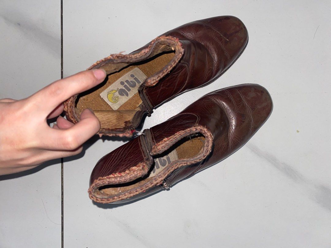Gibi Brown Leather Ankle Boots (Category: Boots) located in Manila. Submitted by menthilda (Listing ID 1417930330, Image 3). Description: - Gibi ankle boots - Dark brown leather - Side zipper - Block heel - Decorative trim - Good sole condition - Textured leather - Worn once (natambak lang).