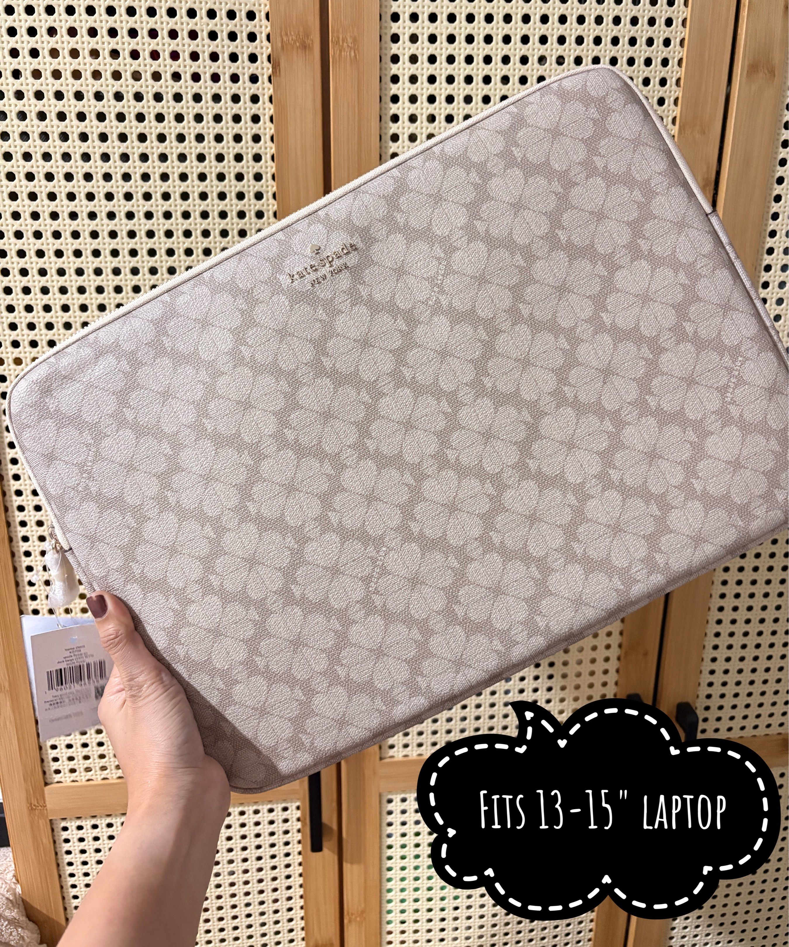 kate spade flower universal laptop sleeves (Category: Laptop Bags & Sleeves) located in Cavite. Submitted by mylittlechicshop (Listing ID 1417952369, Image 1). Description: ‼️Restock Alert‼️ ♠️Spade Flower Universal Laptop Sleeve ✅2 pcs available ❌2 sols 15.4" W x 10.8" H x 0.8" D Metal pinmount with spade logo A zipper closure Pale Gold Hardware Exterior: slip pocket PVC Two way script logo lining PVC can fit 13-15" laptop 💯 guaranteed original