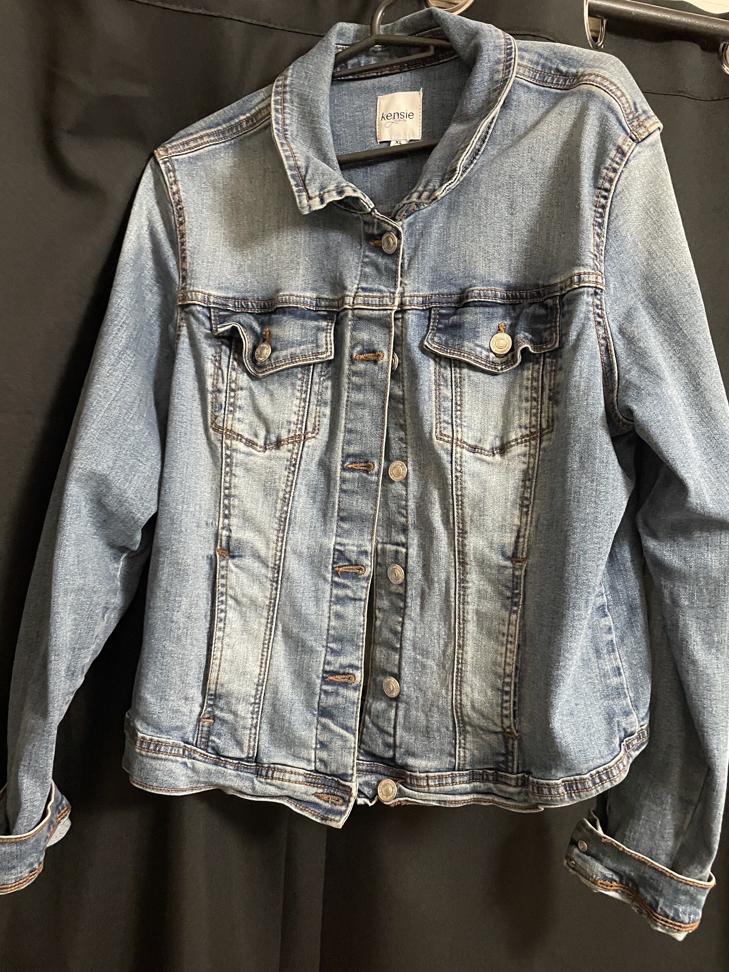 Kensie Jeans Denim Jacket - XL (Category: Coats, Jackets and Outerwear) located in Manila. Submitted by kyletrvs (Listing ID 1417890166, Image 1). Description: - Kensie Jeans denim jacket - Size: XL - Light blue wash - Classic button-up design - Front pockets - Made in Pakistan - Perfect for layering ps: random brand chosen since no kensie brand included on the list.