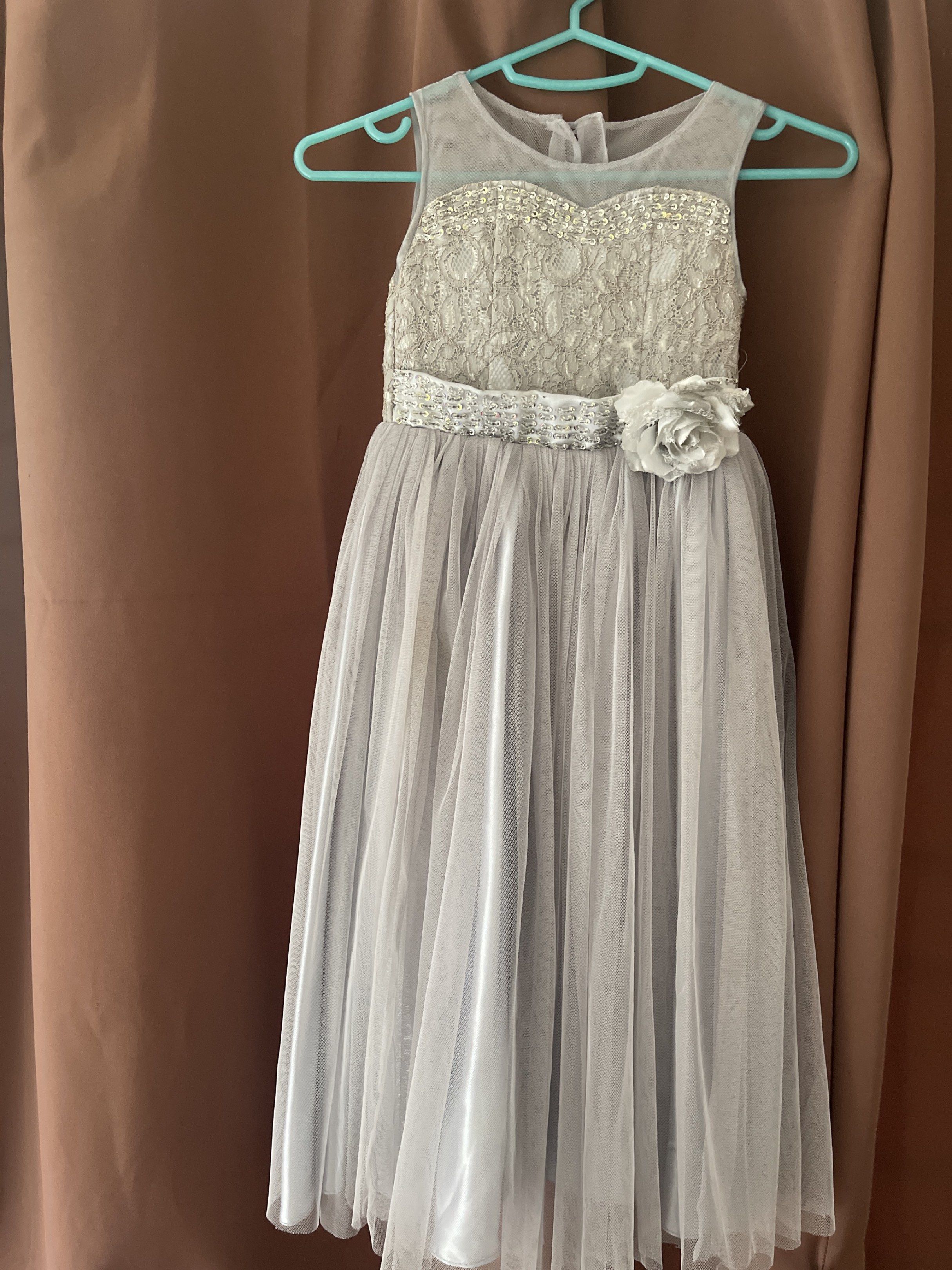 Laced Gray Formal Dress/Gown (Customized) (Category: Babies & Kids Fashion) located in Bulacan. Submitted by closetlibraryph (Listing ID 1417853854, Image 2). Description: Best fit for 1-3, 3-7 yrs old Used once for a formal event.