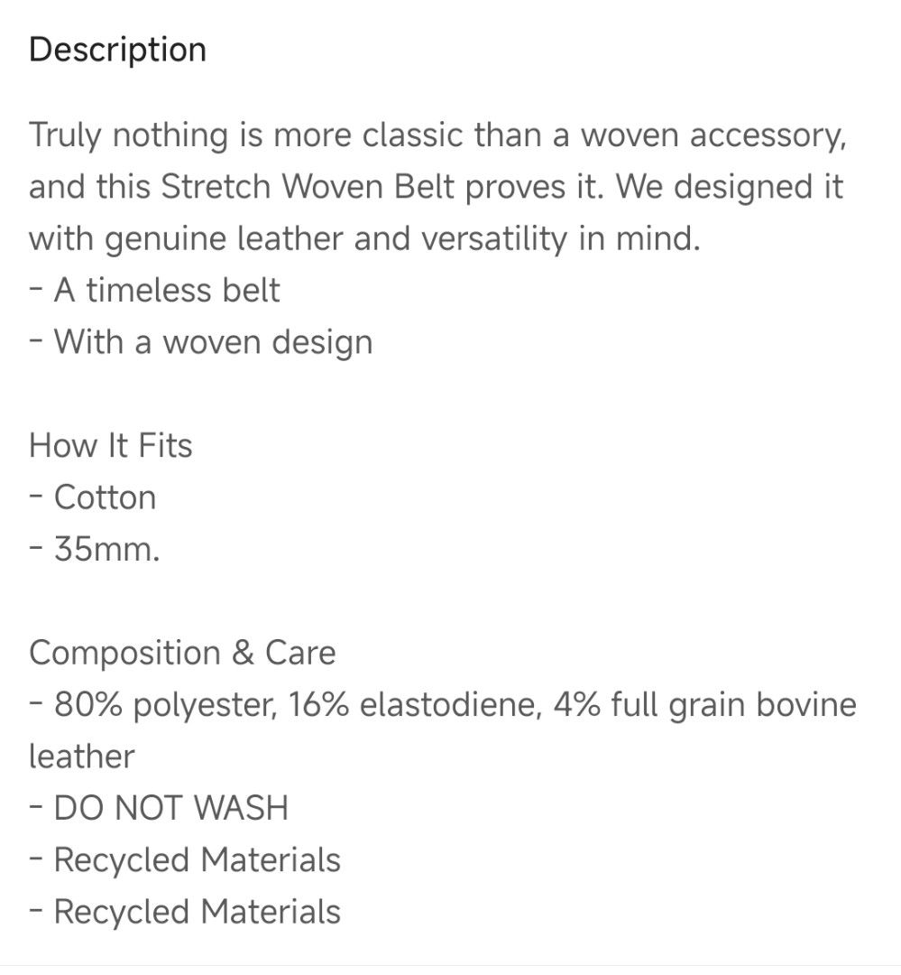 Levi's Stretch Woven Belt 95 cm (Category: Belts) located in Quezon City. Submitted by allandnothing (Listing ID 1417824682, Image 3). Description: - Levi's woven belt - Genuine leather accent - Material: 80% polyester, 16% elastodiene, 4% full grain bovine leather - Width: 35mm - Timeless and versatile design.
