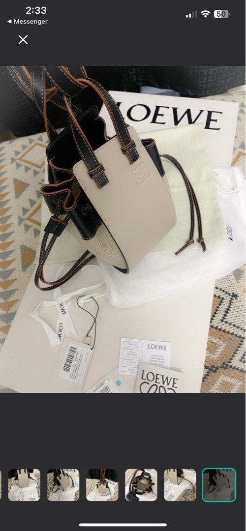 Loewe Hammock Bag (Category: Luxury Bags & Wallets) located in Quezon City. Submitted by mrc_gastrading (Listing ID 1417871986, Image 1). Description: LOEWE 💎𝘔𝘪𝘯𝘪 𝘩𝘢𝘮𝘮𝘰𝘤𝘬 𝘣𝘢𝘨 🖤color🤎 𝘭𝘪𝘨𝘩𝘵 𝘰𝘢𝘵 & 𝘣𝘭𝘢𝘤𝘬 𝘤𝘭𝘢𝘴𝘴𝘪𝘤 𝘤𝘢𝘭𝘧𝘴𝘬𝘪𝘯 𝘭𝘦𝘢𝘵𝘩𝘦𝘳 𝘸𝘪𝘵𝘩 𝘓𝘰𝘦𝘸𝘦 𝘈𝘯𝘢𝘨𝘳𝘢𝘮 𝘭𝘰𝘨𝘰 👜• 𝘊𝘰𝘮𝘱𝘰𝘴𝘪𝘵𝘪𝘰𝘯: 100% 𝘊𝘢𝘭𝘧𝘴𝘬𝘪𝘯 𝘓𝘦𝘢𝘵𝘩𝘦𝘳 👜• 𝘌𝘮𝘣𝘰𝘴𝘴𝘦𝘥 𝘓𝘰𝘦𝘸𝘦 𝘈𝘯𝘢𝘨𝘳𝘢𝘮 𝘭𝘰𝘨𝘰 𝘥𝘦𝘴�