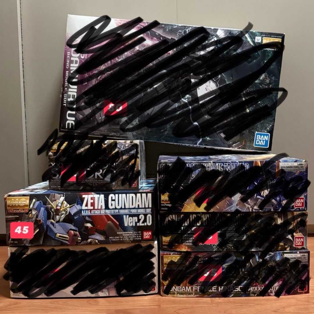 MG Gundam / Gunpla sale (Category: Gundam Model Kits) located in Singapore. Submitted by whalien_ (Listing ID 1411951153, Image 1). Description: All unbuilt with runners still sealed. Boxes condition varies depending on kit. Some good some bad. Do enquire before dealing if it’s important for you. Able to give a little discount for multiple purchase. Deal at Eunos..