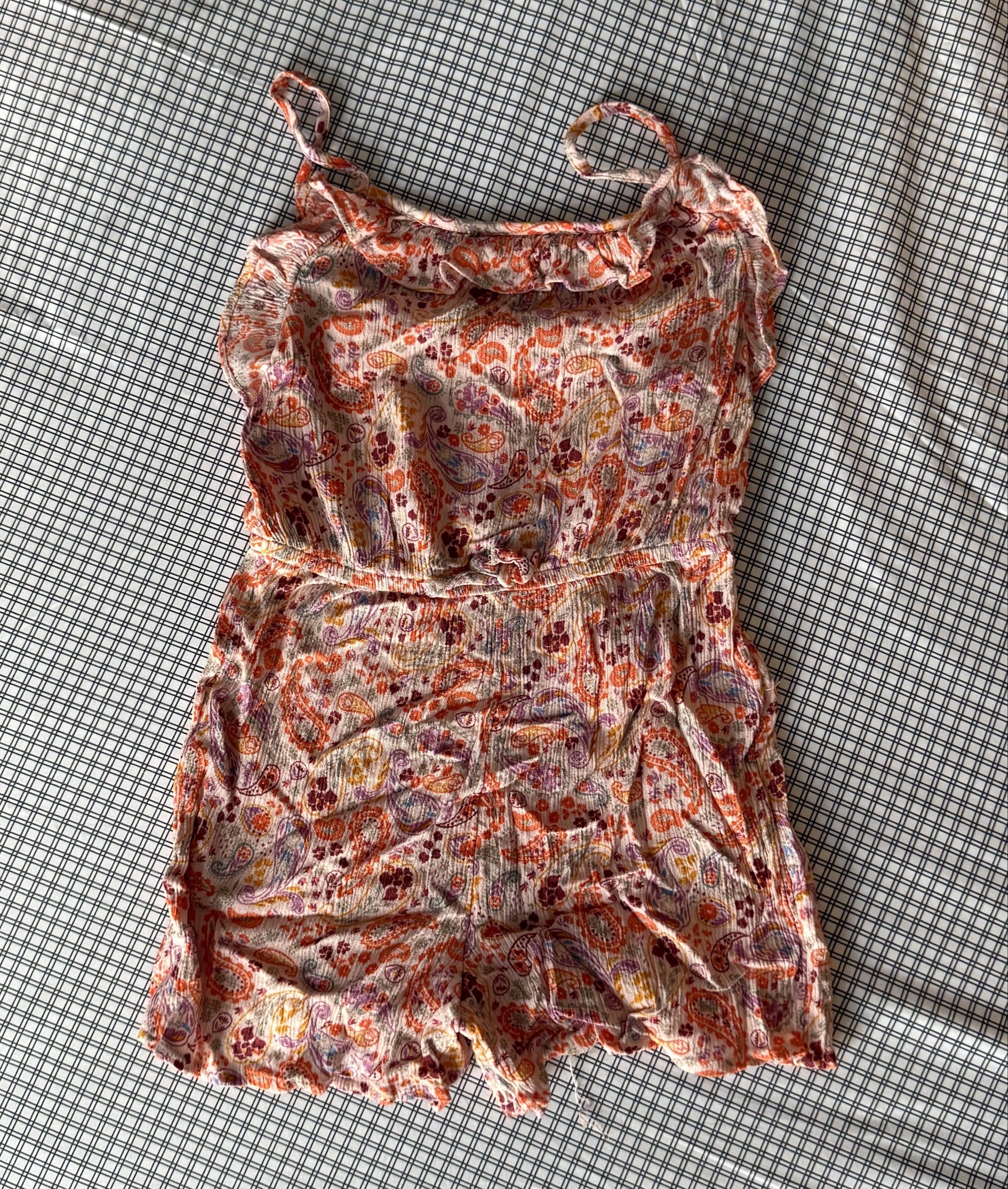 Primark Paisley Romper 6-7 Years (Category: Babies & Kids Fashion) located in Quezon City. Submitted by kakatae (Listing ID 1417924128, Image 1). Description: - Primark romper with paisley print - Size: 5-7 years (122cm) - Ruffled neckline - Spaghetti straps - Comfortable elastic waist - Made in India.