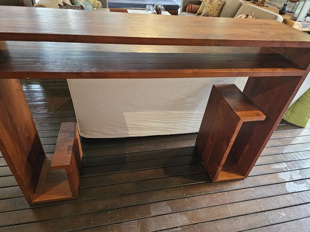 Solid teak sideboard / console (Category: Shelves, Cabinets & Racks) located in Singapore. Submitted by dacefish (Listing ID 1417813472, Image 1). Description: Handmade recycled teak sideboard. No screws/nails. 160x40 cm. Height 110 cm. Only $280 fixed price. Self collect from Seletar area..