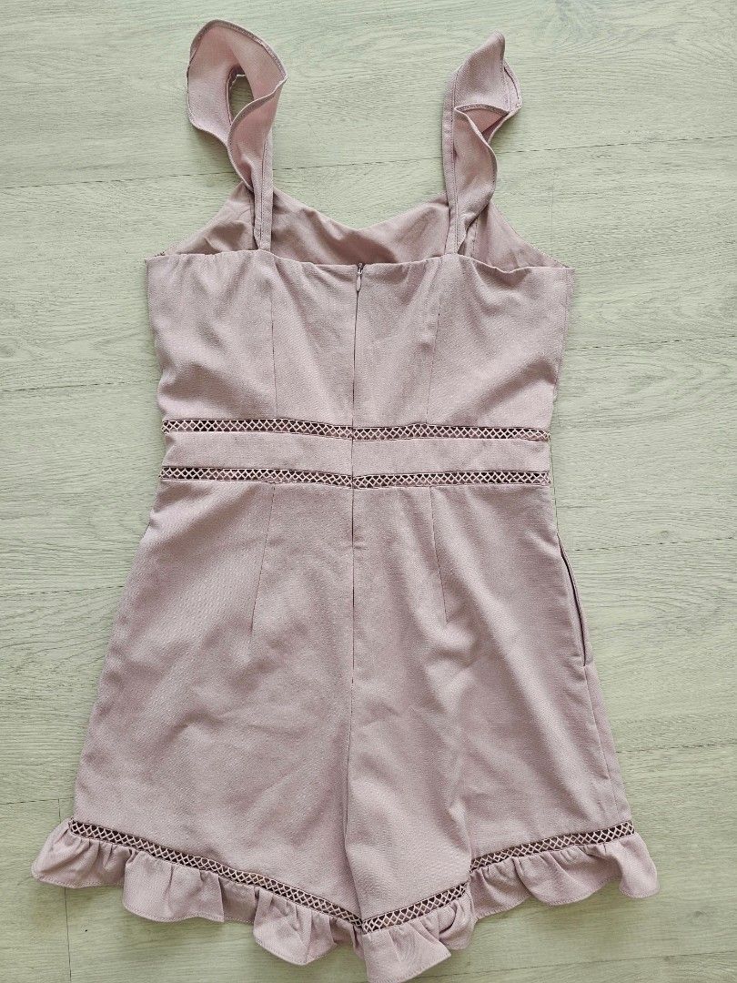 The Stage Walk Dusty Pink Ruffle Romper, Women's Fashion, Dresses ...