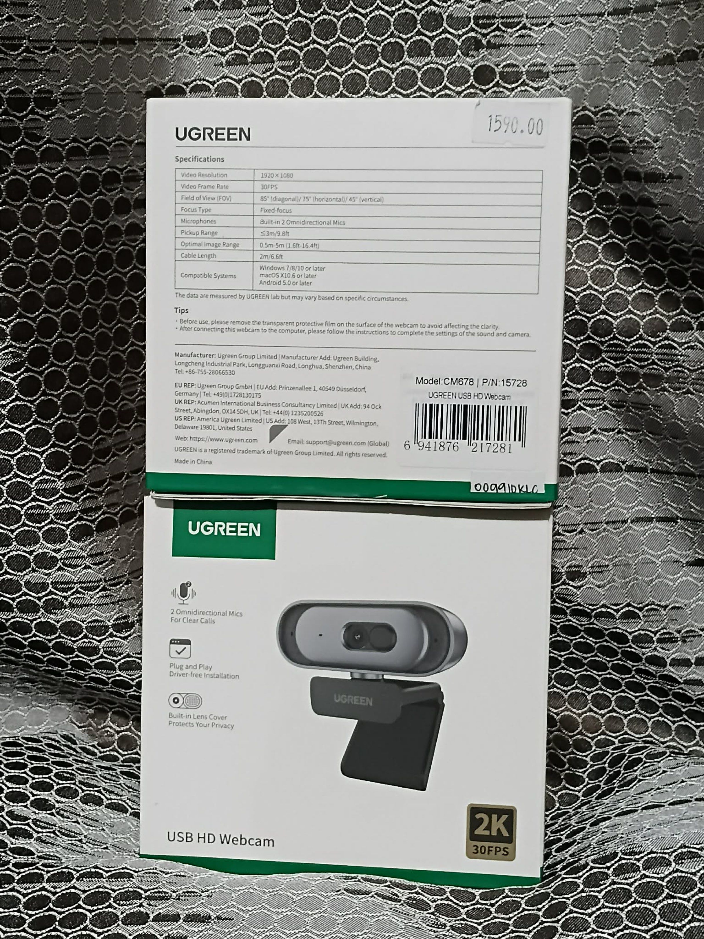 UGREEN USB HD Webcam 2K 30FPS (Category: Webcams) located in Makati City. Submitted by marizacost86218 (Listing ID 1417884148, Image 2). Description: UGREEN HD WEBCAM 2k ULTRA HD DUAL MICROPHONE AUTO FOCUS AUTO FOCUS LIGHT CORRECTION.