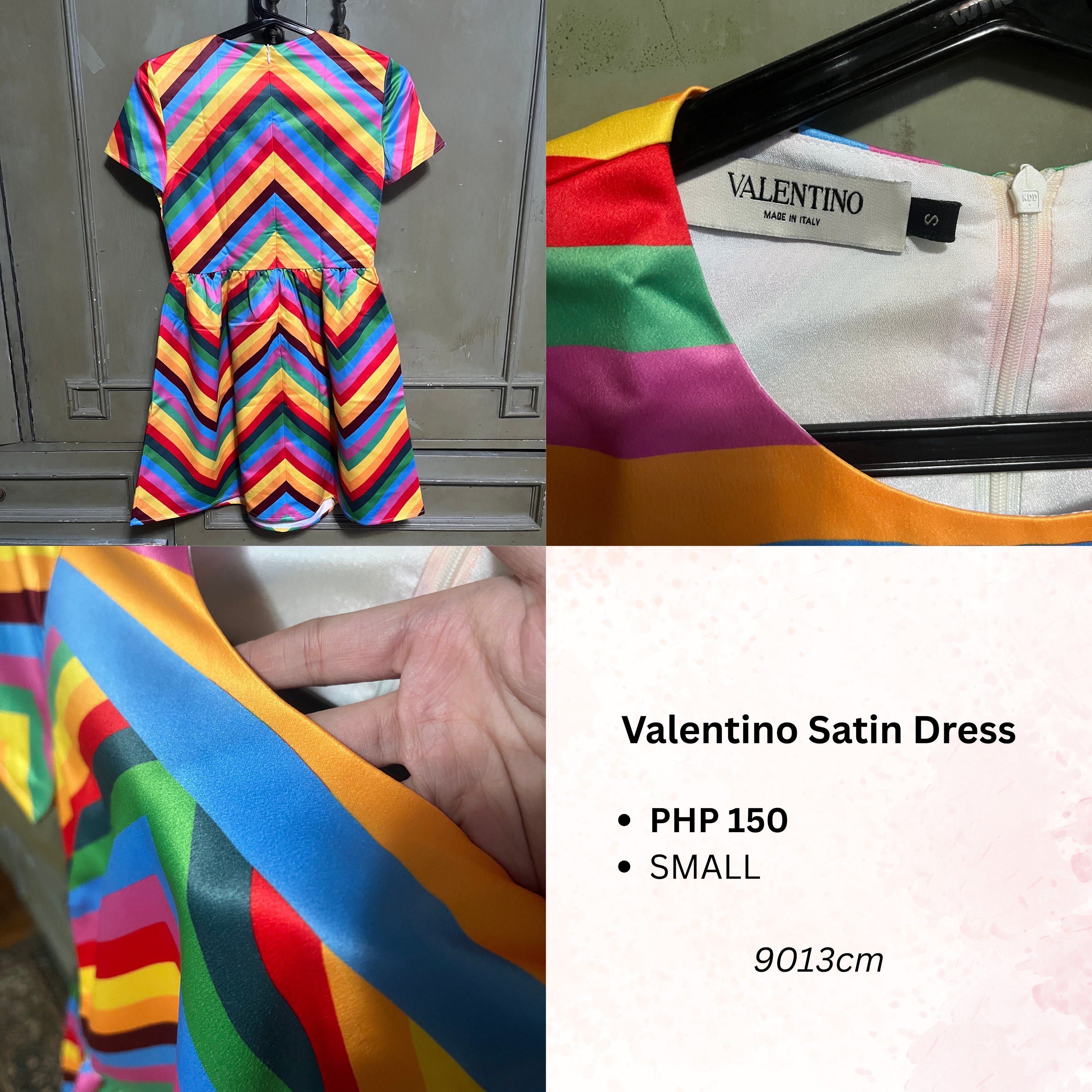 Valentino Multicolor Satin Dress (Category: Dresses) located in Manila. Submitted by 9013cm (Listing ID 1417908677, Image 2). Description: Size SMALL CHECK PHOTOS FOR REFERENCE ₱150 + SHIPPING ❗️Please read the TERMS AND CONDITIONS before transacting MOP: GCash, Maya, or cash upon meet up (NO COD) MOD: J&T, Lalamove, or meet up around Dapitan area only Location: Sampaloc Manila.