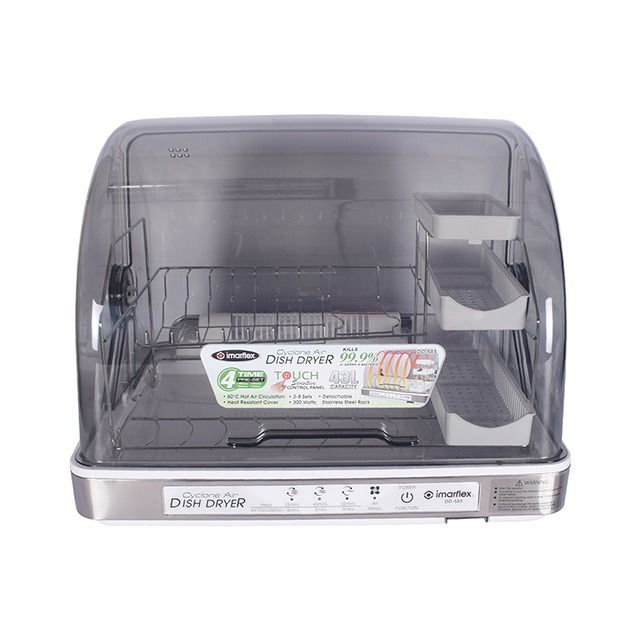300W Cyclone Air Dish Dryer (Category: Food Organization & Storage) located in Manila. Submitted by yourimarflexdealer (Listing ID 1418196642, Image 2). Description: "- Electric Dish Dryer - 4 Time Pre-set (10mins, 40mins, 50mins, 60mins) - Touch Sensitive Control Panel - Kills 99.9% of Germs & Bacteria - 80°C Hot Air Circulation - Heat Resistant Cover - 3-8 Sets (Up to 24cm Plate) - Detachable Stainless Steel Rack - 43L Capacity - 300W Power" DD
