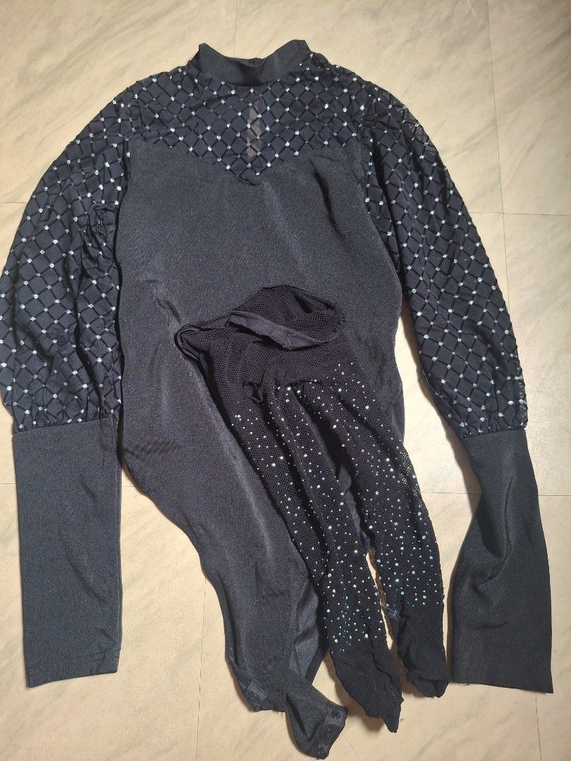 Black Bodysuit with Embellished Sleeves (Category: Others Tops) located in Quezon City. Submitted by cafe.kaye (Listing ID 1418020078, Image 3). Description: - Black long-sleeved bodysuit - Intricate embellished detailing on sleeves - Unique sleeve pattern - High neckline - Smooth, solid fabric on torso - Form-fitting design - Suitable for various occasions used once for taylor swift concert reputation era will include free glitter socks (a littl