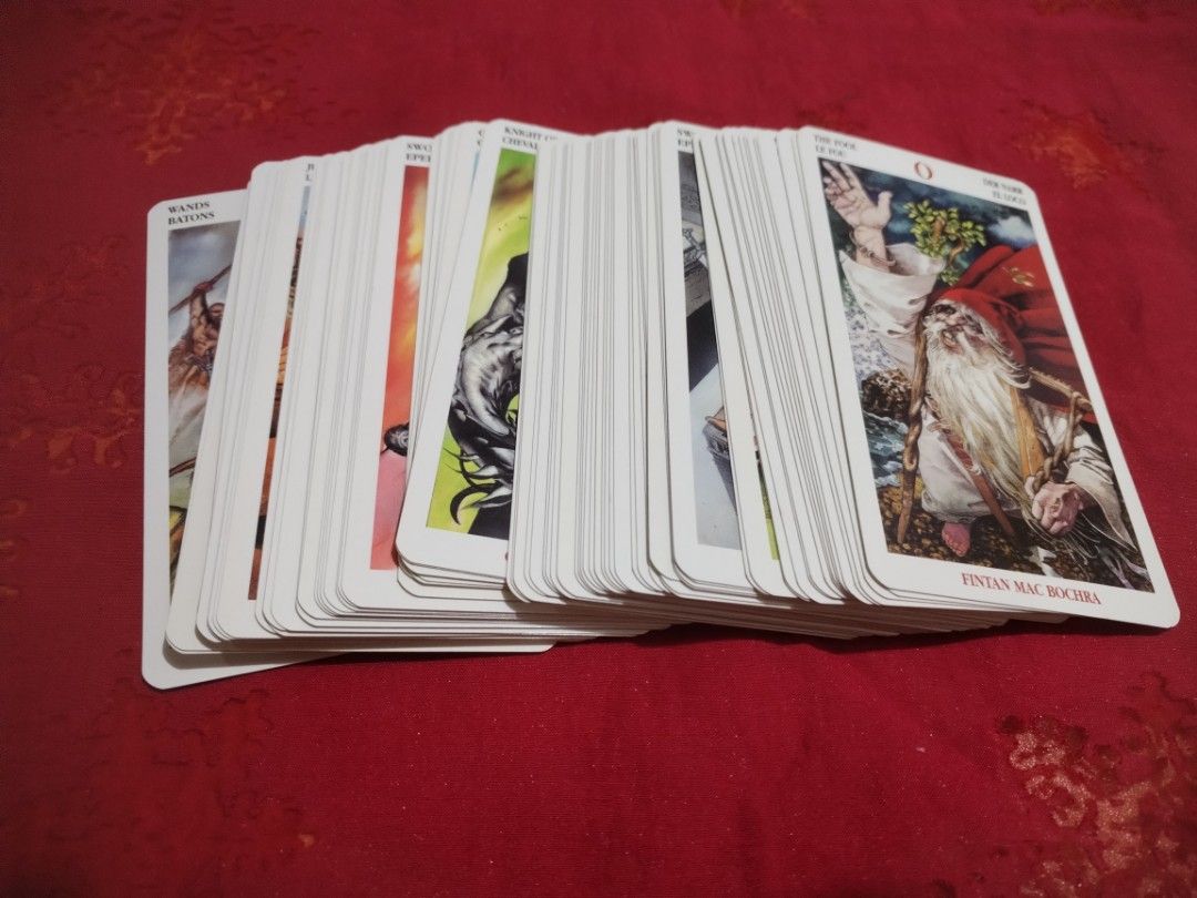 Celtic Tarot Card Deck (Category: Vintage Collectibles) located in Manila. Submitted by archtypeenthusiast (Listing ID 1418156967, Image 2). Description: - Celtic Tarot card deck - Includes all cards and original box - Box has some wear and tear - Celtic-themed illustrations -Brow stains on the edges of the cards, although very good condition .
