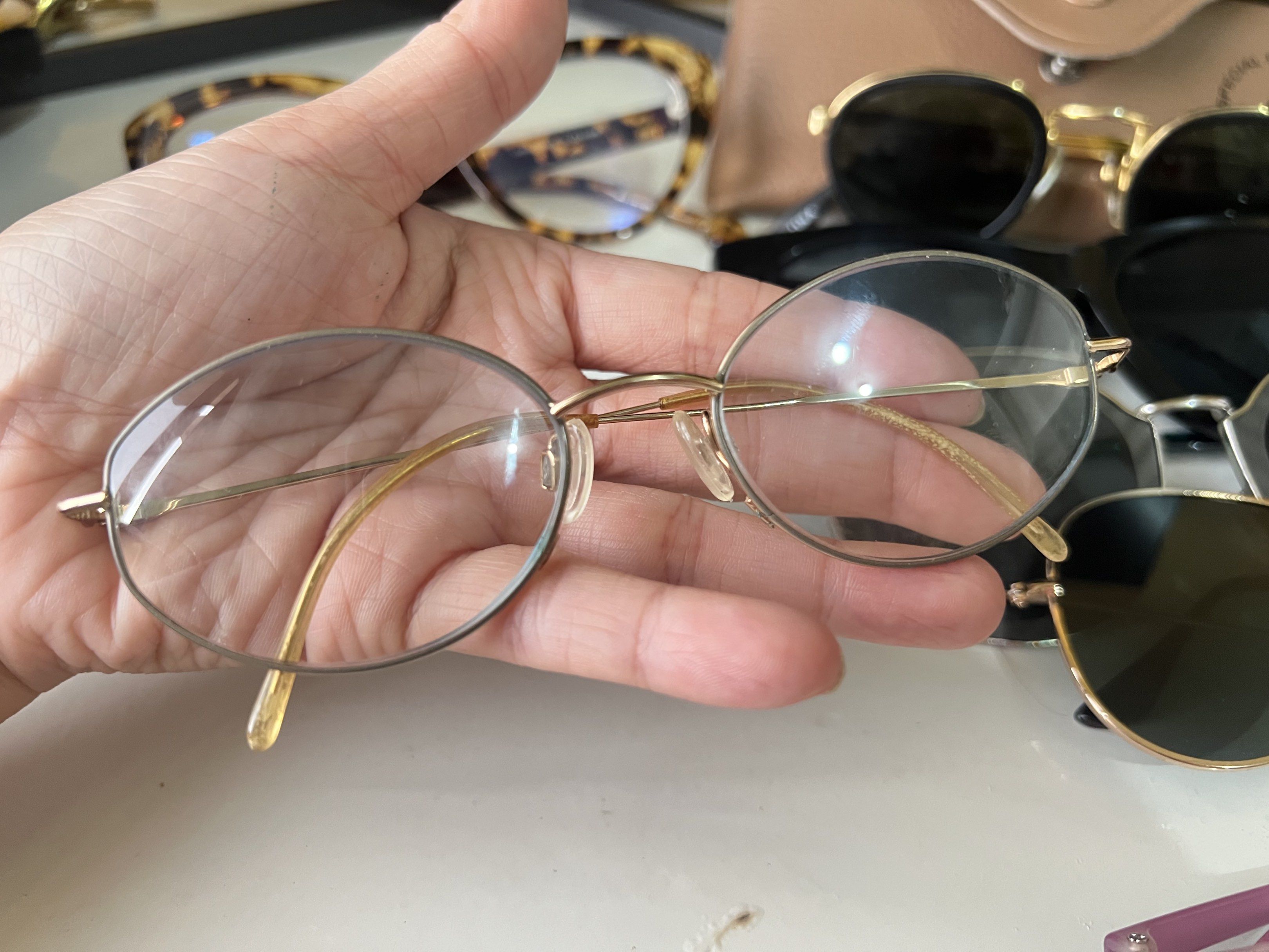 Gold Rimmed Eyeglasses (Category: Sunglasses & Eyewear) located in Quezon City. Submitted by bubspreloved (Listing ID 1418079879, Image 2). Description: - Gold-rimmed eyeglasses - Oval shape - Clear lenses - Comfortable nose pads - Gold arms - Stylish accessory.