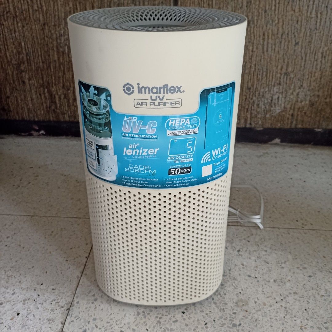 Imarflex UV Air Purifier (IAP-2150UV) (Category: Air Purifiers & Dehumidifiers) located in Calamba. Submitted by maryann.castillo (Listing ID 1418077533, Image 1). Description: Used but still in great working condition. No issues. No box, just the unit itself. Brand New price is P12,100. Selling for only P5000. Asking price: P5000 Item Location is Calamba, Laguna. Meetup: SM Calamba or pickup at my place. MOD: Lalamove Specs: - UV Air purifier - 