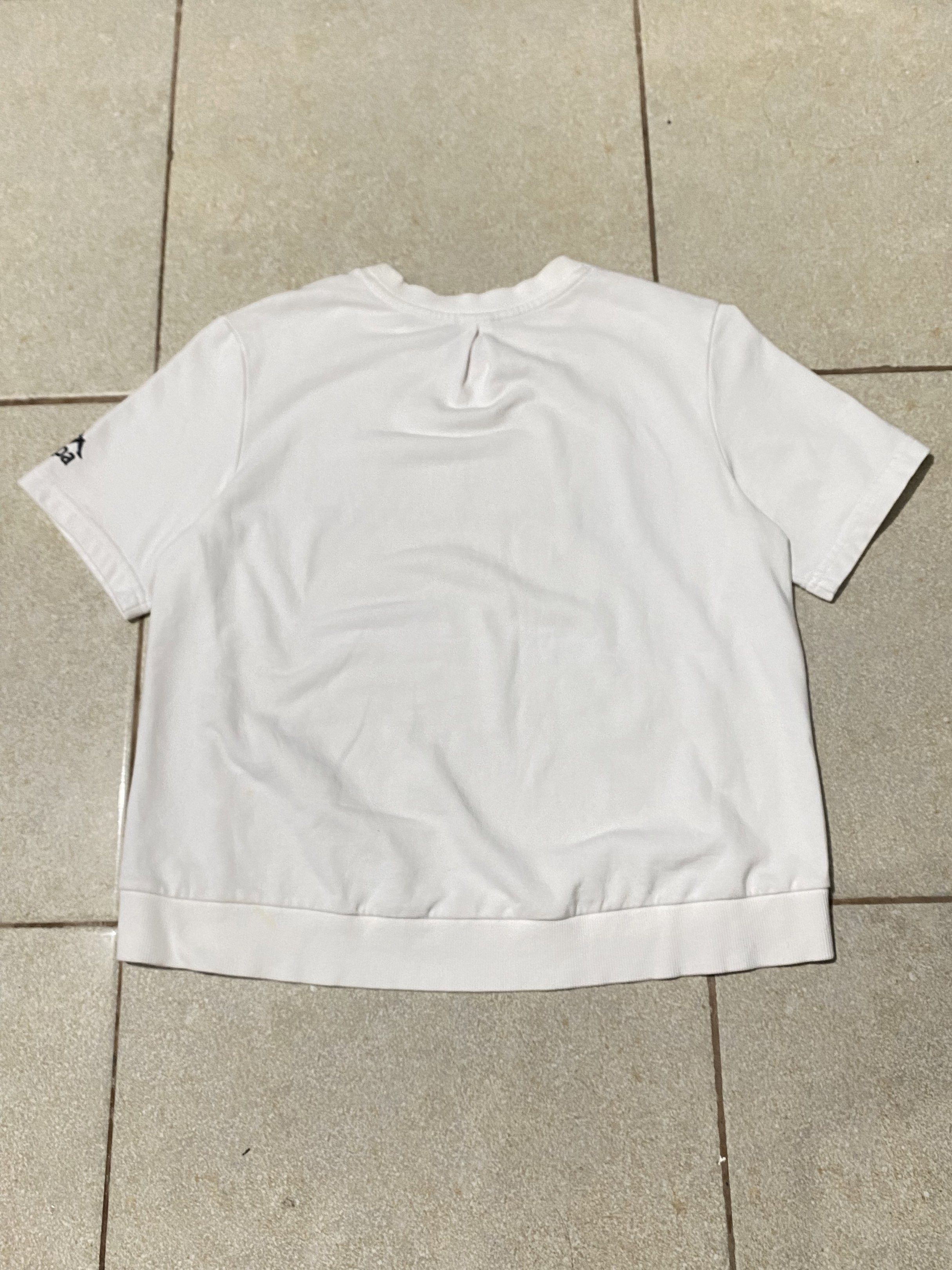 Kappa K-Cycle White T-shirt (Category: Shirts) located in Pasay City. Submitted by thriftiest.ph (Listing ID 1418189739, Image 3). Description: Dimes: 19x20 Color Rate: 9.5/10 Isuue: Washable Yellow Stain/Needs Wash White Kappa K-Cycle T-shirt. Features the Kappa logo on the sleeve and a graphic on the front. The shirt has a crew neck and short sleeves. The size is M/165/84A. Made in China. The tag indicates the shirt was born in Italy..