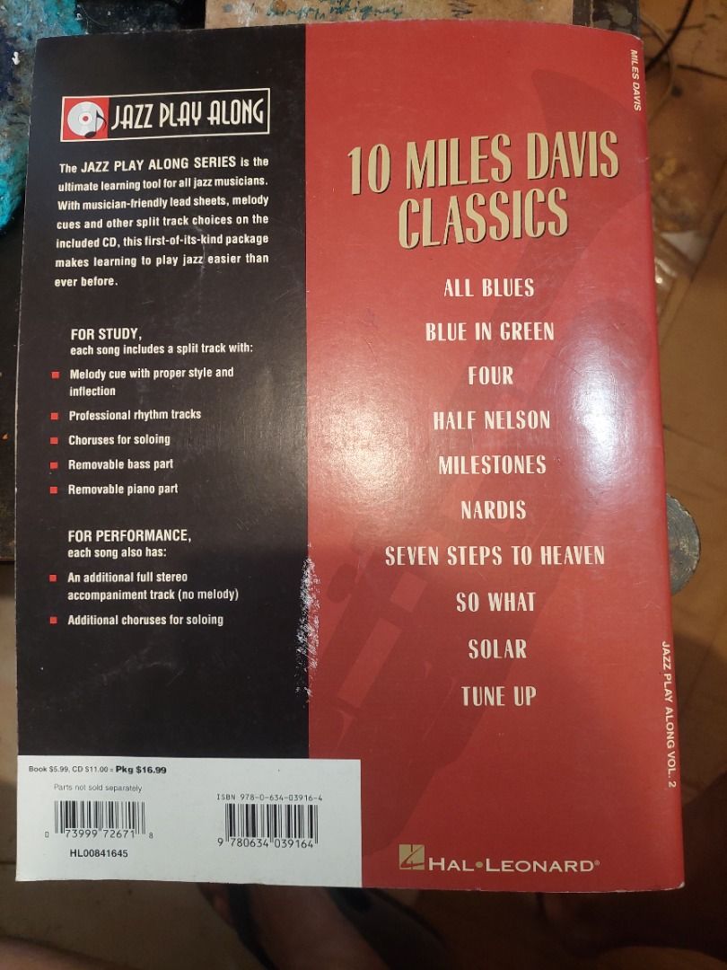 Miles Davis Jazz Play Along Volume 2 NO CD (Category: CDs & DVDs) located in Antipolo. Submitted by dbartwork888 (Listing ID 1418068345, Image 2). Description: Miles Davis Jazz Play Along book, volume 2, featuring 10 Miles Davis Classics THE CD IS MISSING .