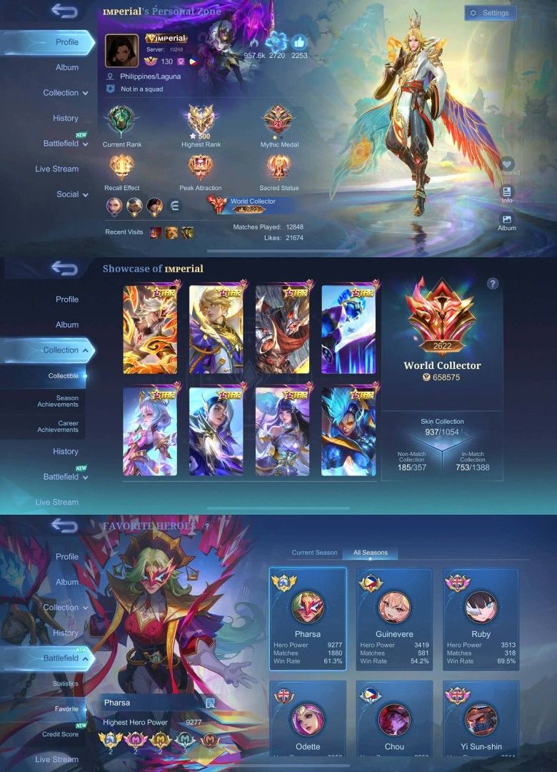 Mobile Legends Account - World Collector (Category: Others) located in Quezon City. Submitted by valdimn (Listing ID 1418135175, Image 1). Description: PM your offer.
