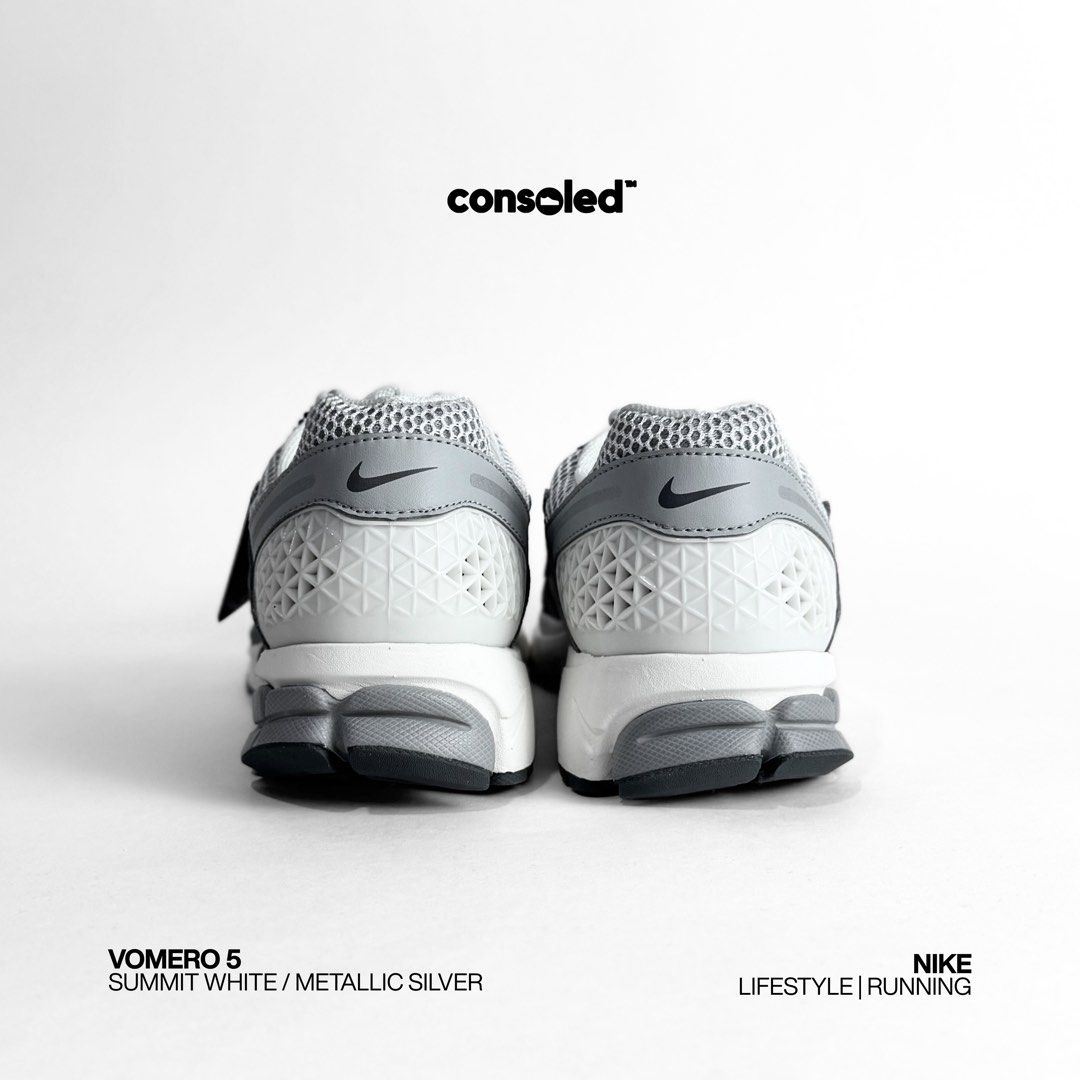 NIKE Vomero 5 'Summit White/Metallic Silver' (Category: Sneakers) located in Taguig. Submitted by consoledph_ (Listing ID 1418200678, Image 3). Description: FOR SALE Nike Vomero 5 'Summit White/Metallic Silver' US MEN Size 10 Brand New | Onhand | Complete w/ Box PHP 7995 Original photos posted. Meet-up or shipping available. Message here on Carousell for inquiries..