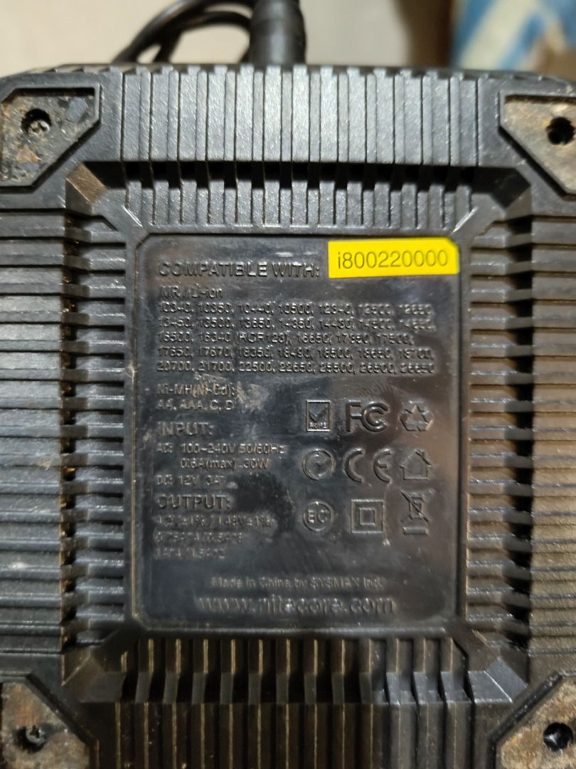Nitecore 8-Bay Battery Charger (Category: Chargers & Cables) located in Pasig City. Submitted by goldfish001 (Listing ID 1418066177, Image 3). Description: Nitecore battery charger is designed for various battery types, including Ni-MH/Ni-Cd and Li-ion batteries. It supports multiple sizes such as AA, AAA, C, and more. The charger has four bays and is compatible with 100-240V AC input. It features a DC 12V input and outputs of 4.2V/1.48V. Made by