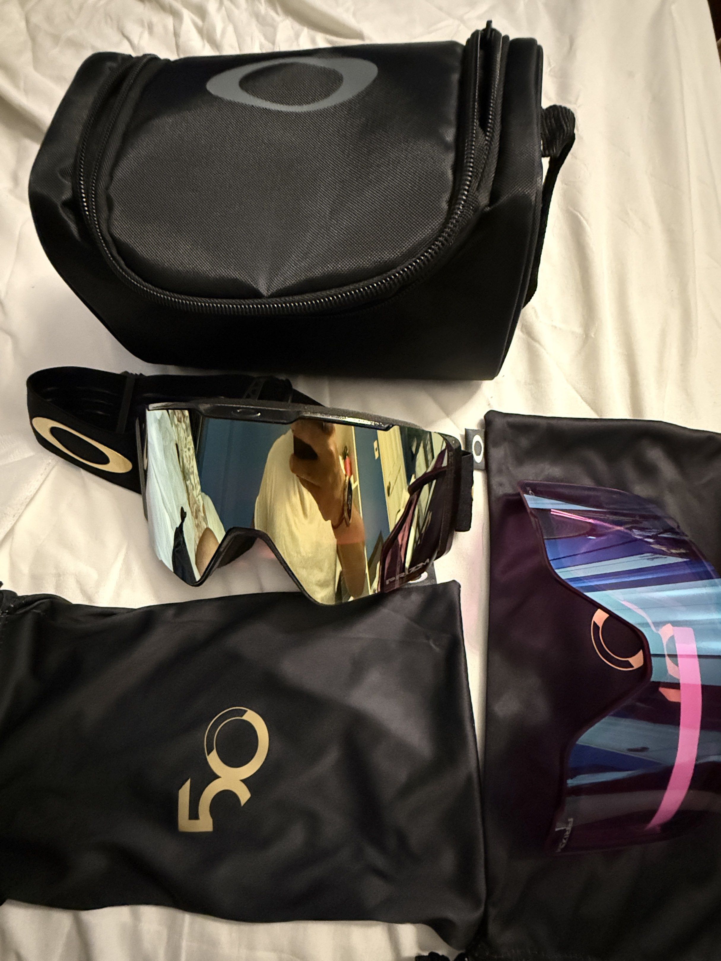 Oakley Line Miner Pro Snow Goggles M (Category: Sunglasses & Eyewear) located in Makati City. Submitted by technmd7 (Listing ID 1418129041, Image 1). Description: - Oakley snow goggles 50th Anniversary Version - Prizm Snow 24K Iridium lens - Prizm Snow Iced Iridium - Size M - Black frame and strap - Includes carrying case - Includes lens pouch bag.