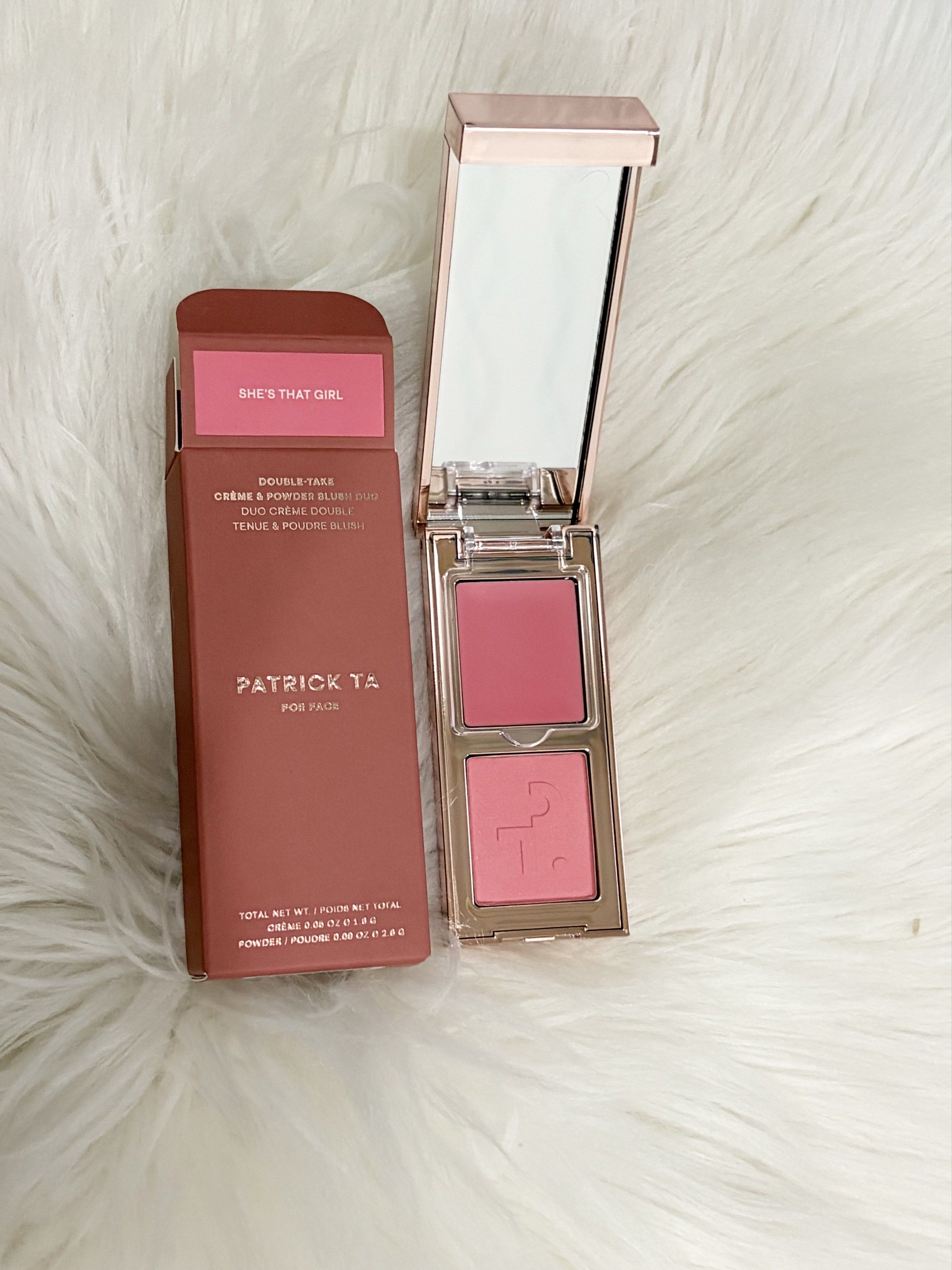 PATRICK TA DOUBLE TAKE CREAM POWDER BLUSH DUO (Category: Makeup) located in San Juan City. Submitted by cashfrancefashioncosmetics_ph (Listing ID 1418205224, Image 2). Description: PATRICK TA DOUBLE TAKE CREAM POWDER BLUSH DUO Shade: shes that girl She goes to the gym Creme 1.6g Powder 2.6g .